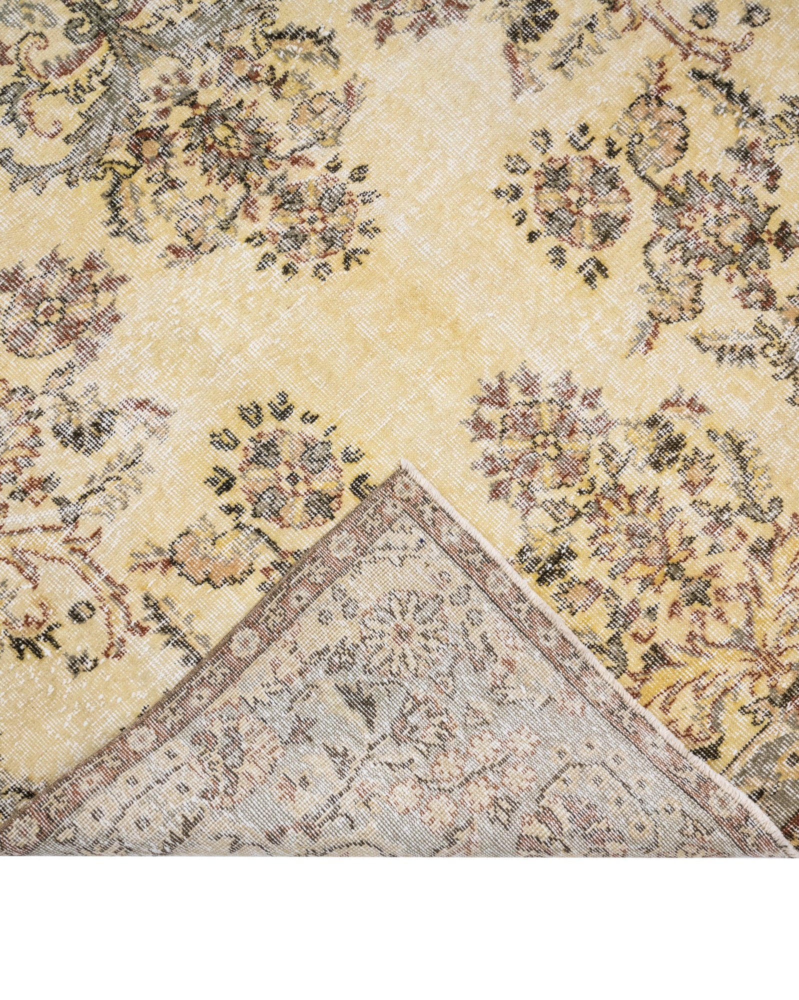 Vintage Kahverengi Göbekli Yün ve Pamuk El Dokuma Halı 184x294 Şark Halı