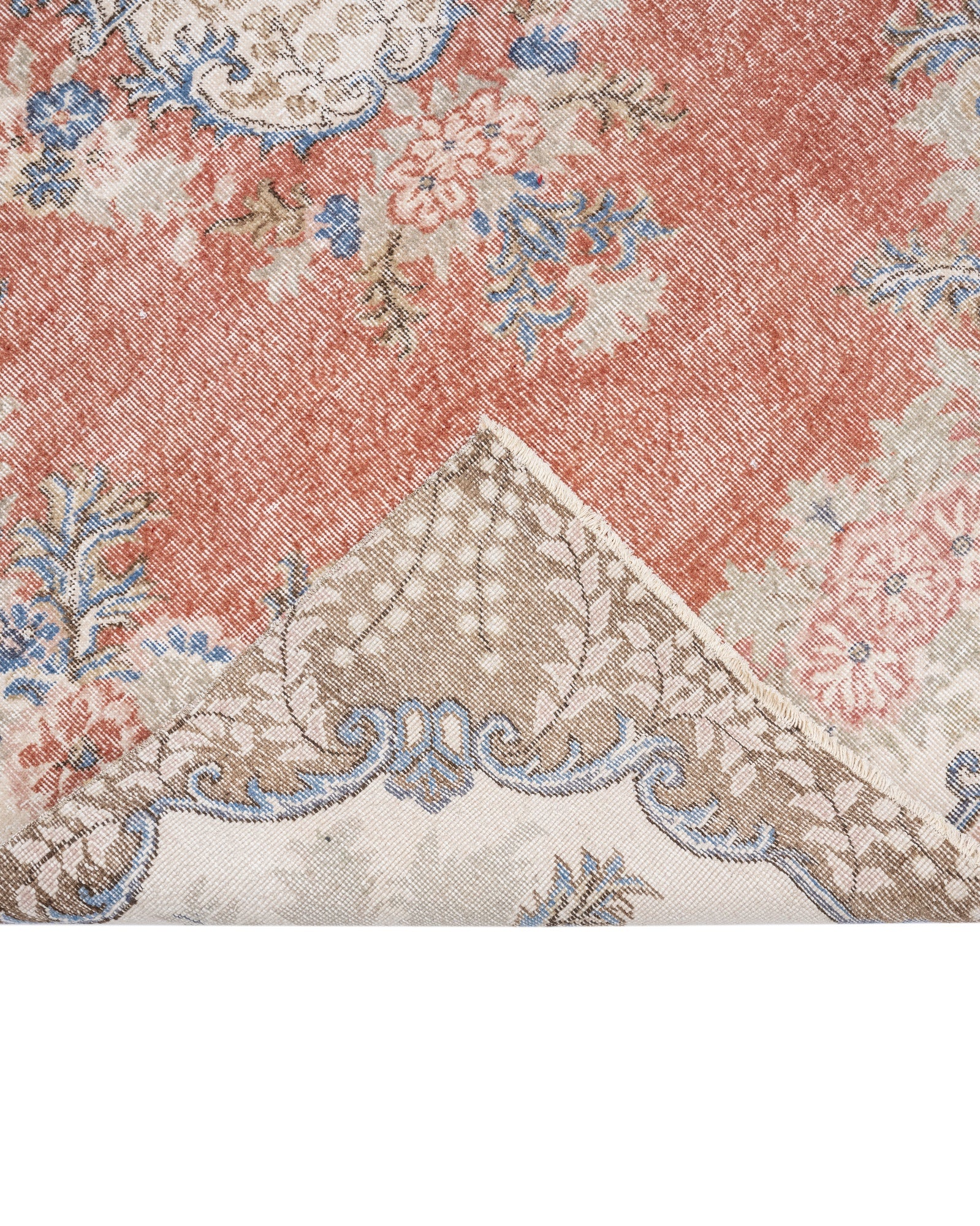 Vintage Kırmızı Göbekli Yün ve Pamuk El Dokuma Halı 173x299 Şark Halı