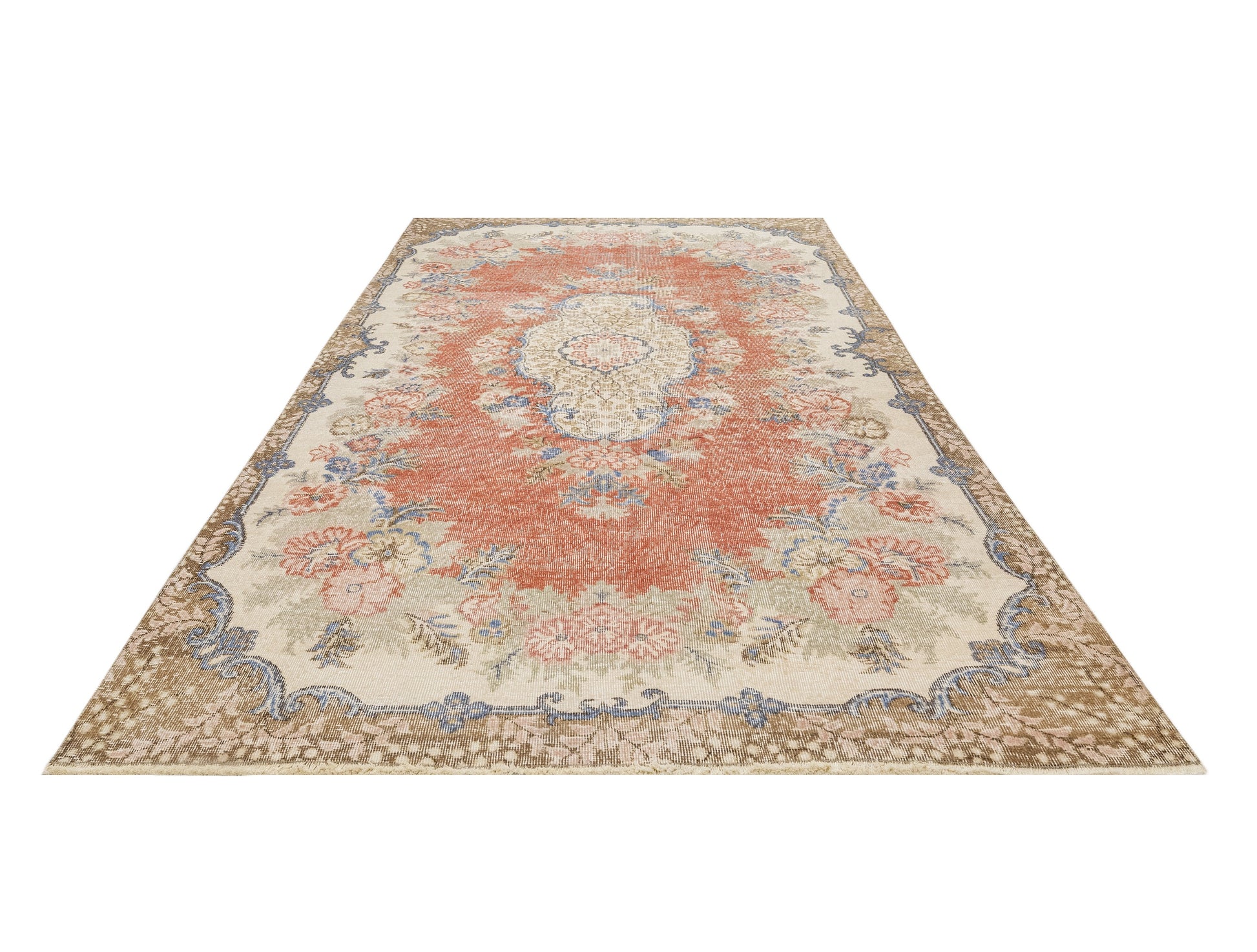 Vintage Kırmızı Göbekli Yün ve Pamuk El Dokuma Halı 173x299 Şark Halı