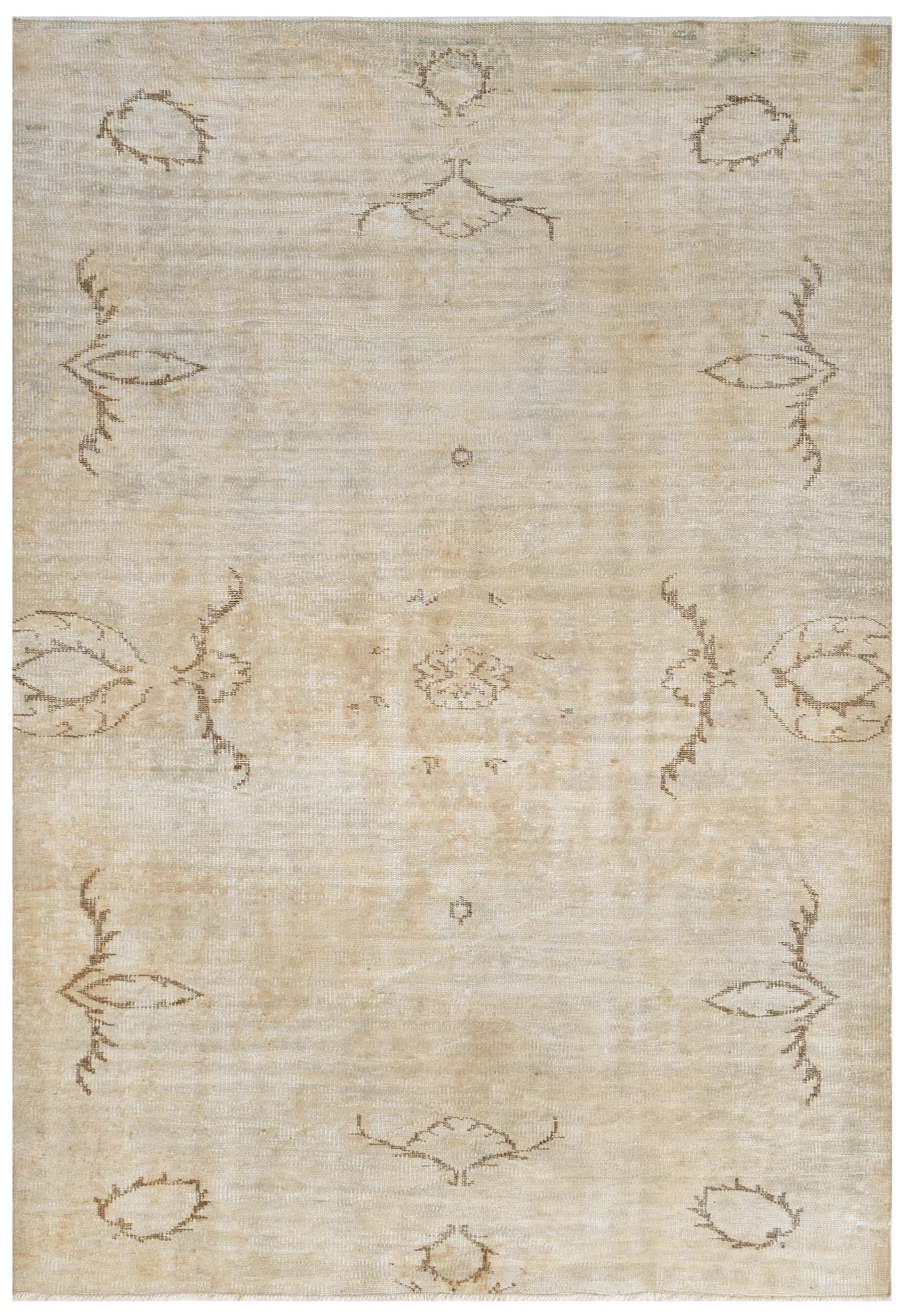 Vintage Bej Eskitme Yün ve Pamuk El Dokuma Halı 169x291 Şark Halı