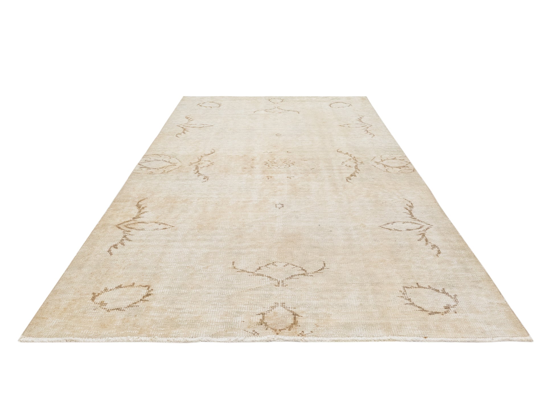 Vintage Bej Eskitme Yün ve Pamuk El Dokuma Halı 169x291 Şark Halı