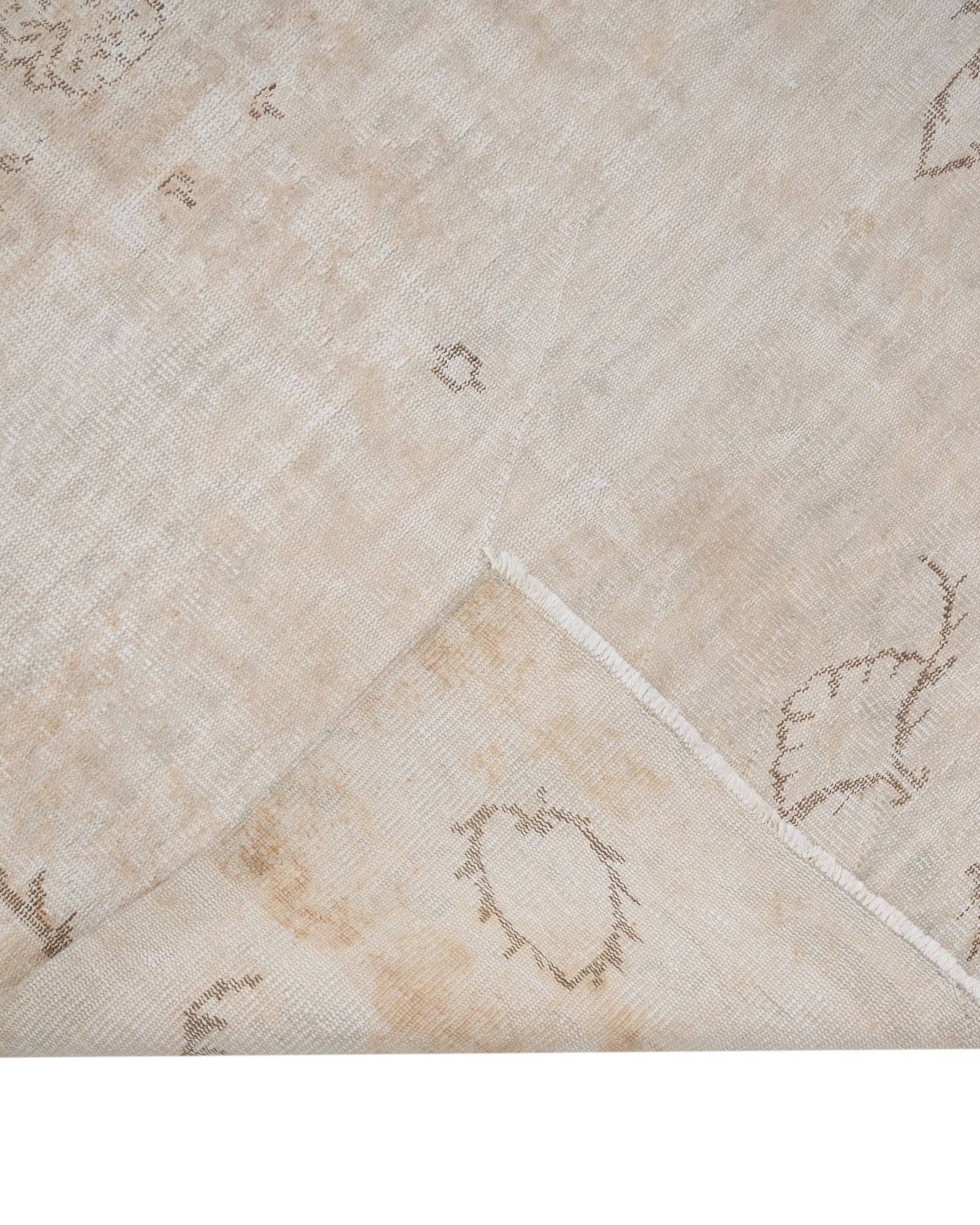 Vintage Bej Eskitme Yün ve Pamuk El Dokuma Halı 169x291 Şark Halı