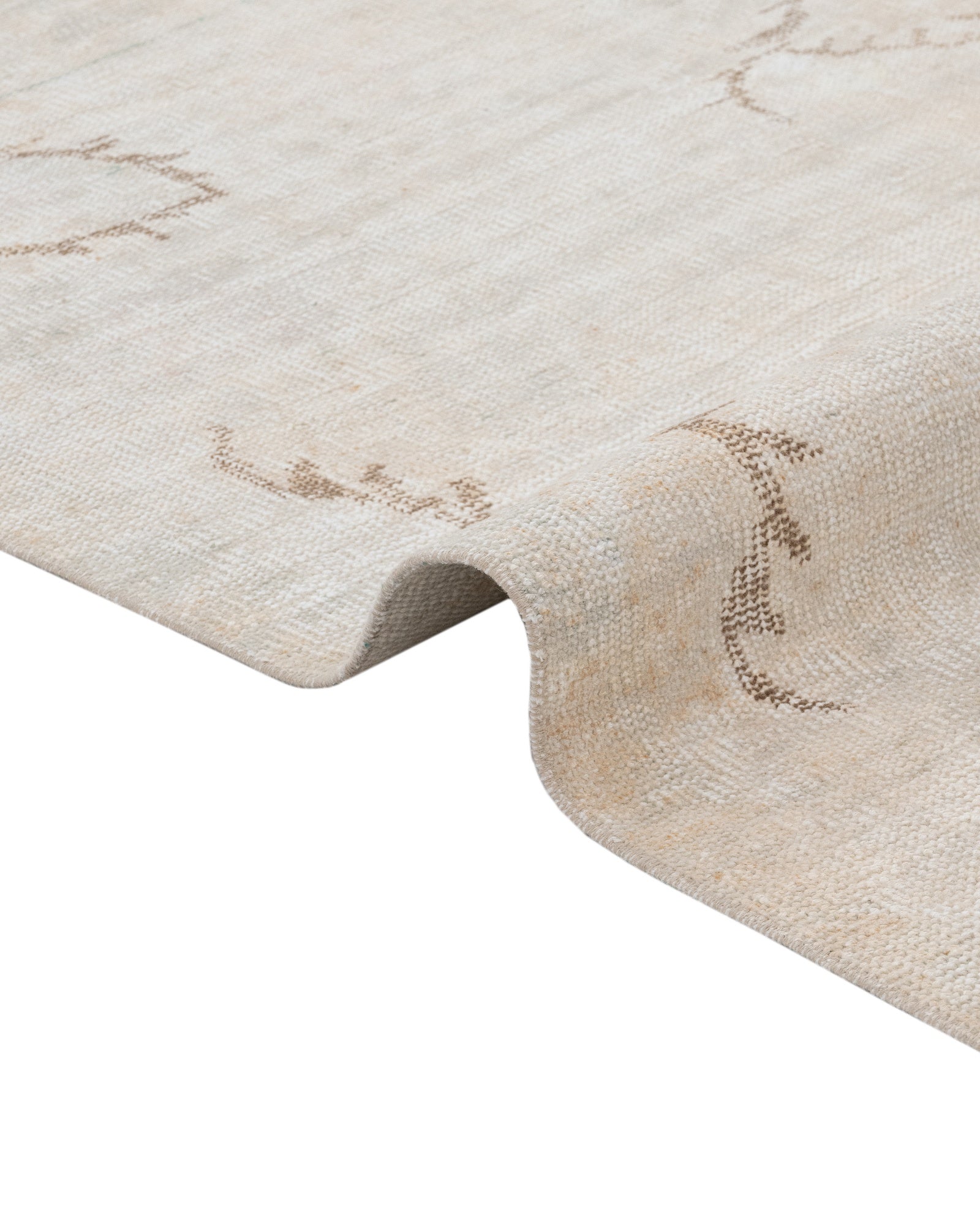 Vintage Bej Eskitme Yün ve Pamuk El Dokuma Halı 169x291 Şark Halı