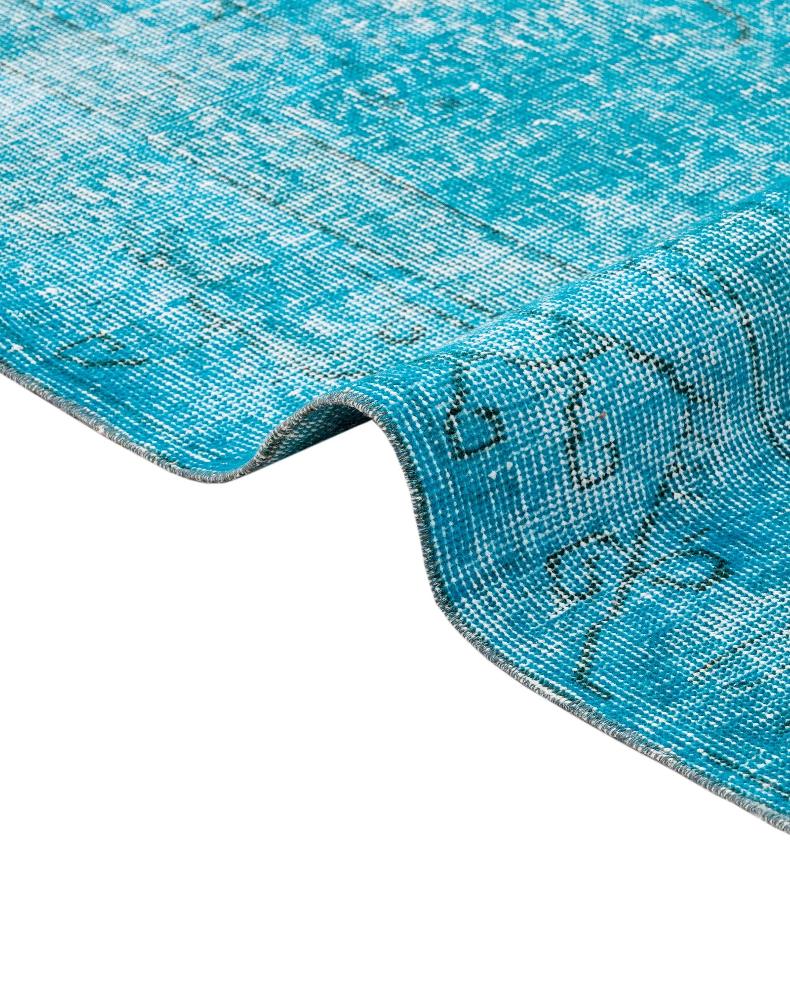 Vintage Turkuaz Eskitme Yün ve Pamuk El Dokuma Halı 173x304 Şark Halı