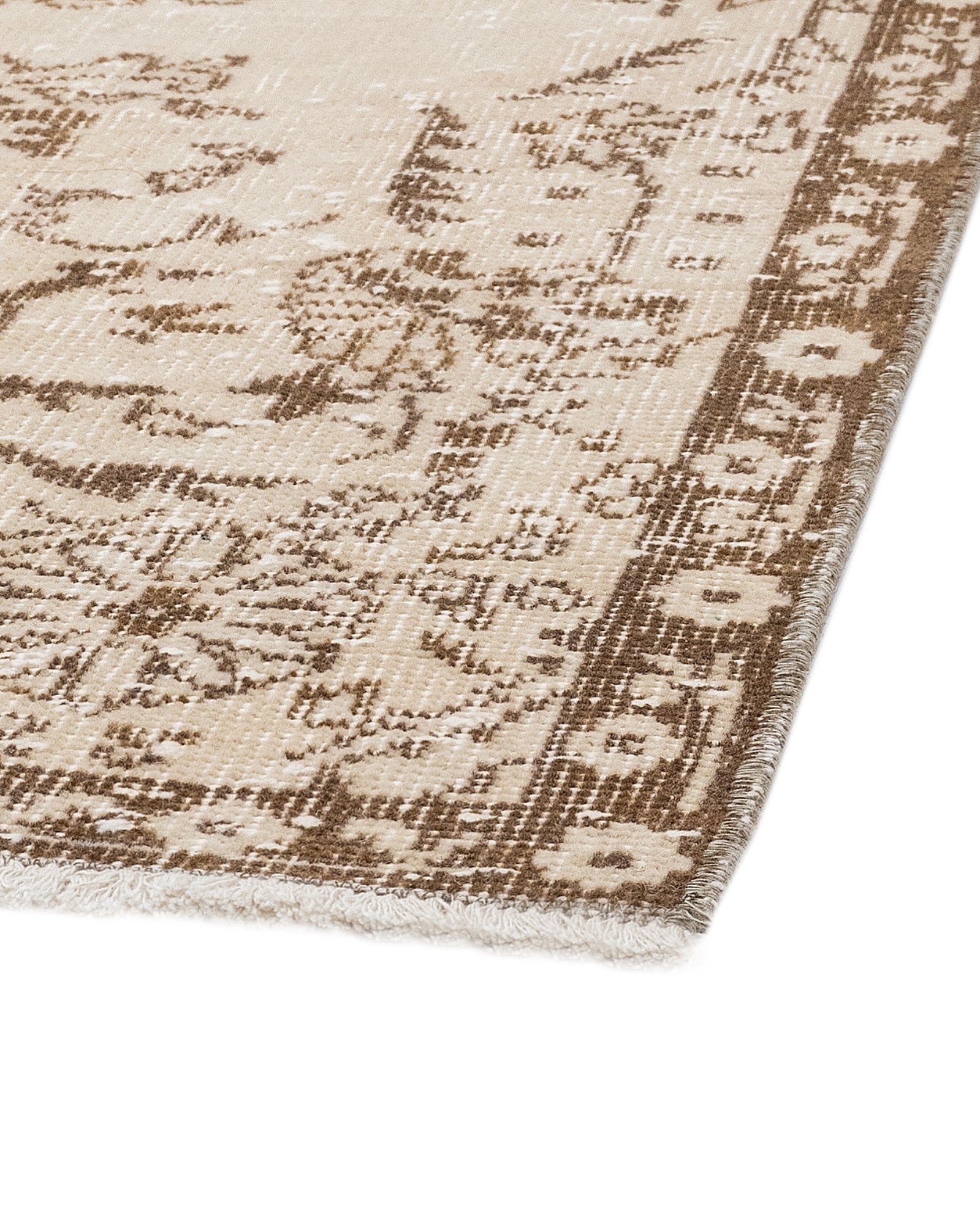 Vintage Kahverengi Göbekli Yün ve Pamuk El Dokuma Halı 166x282 Şark Halı