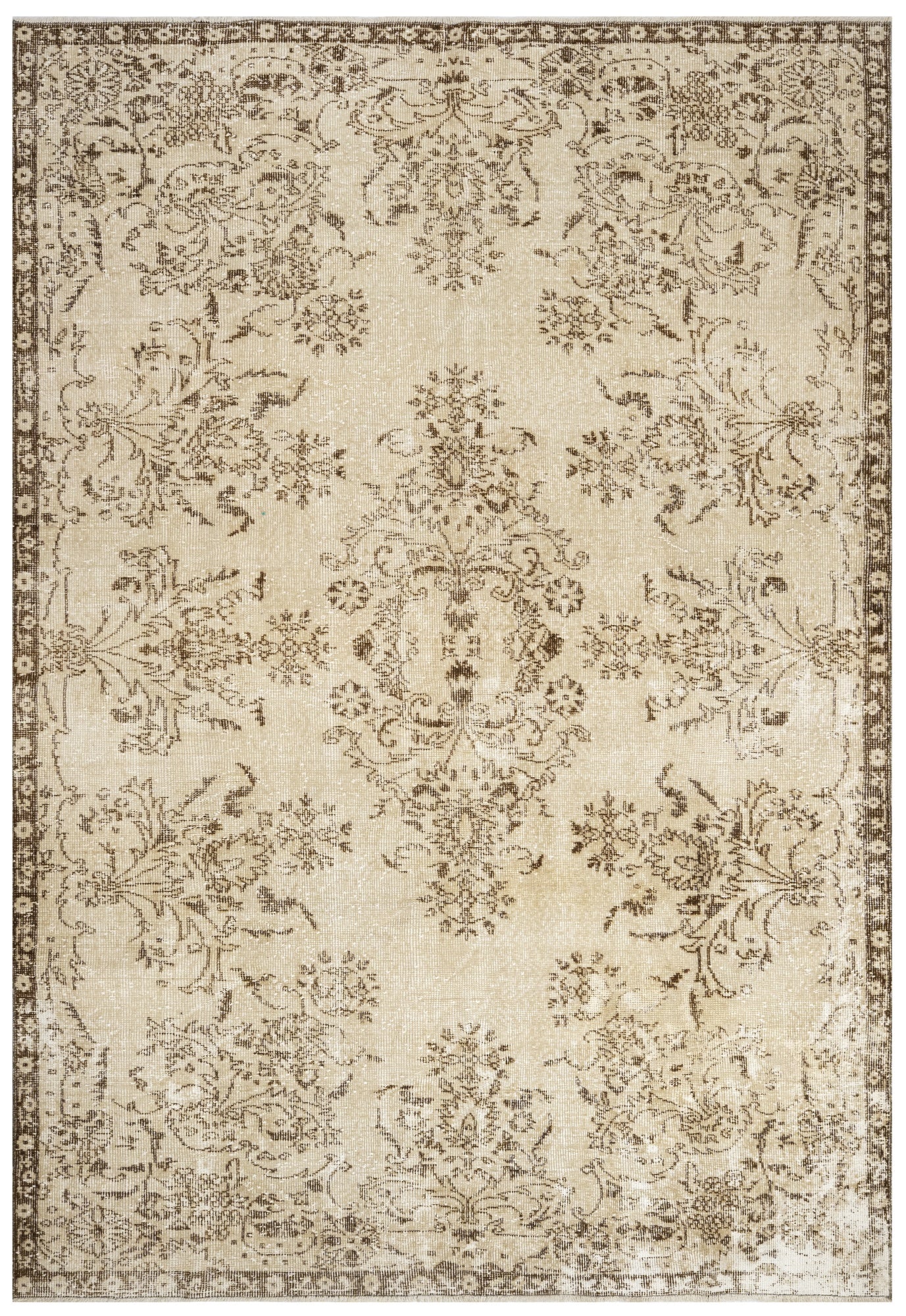 Vintage Kahverengi Göbekli Yün ve Pamuk El Dokuma Halı 166x282 Şark Halı