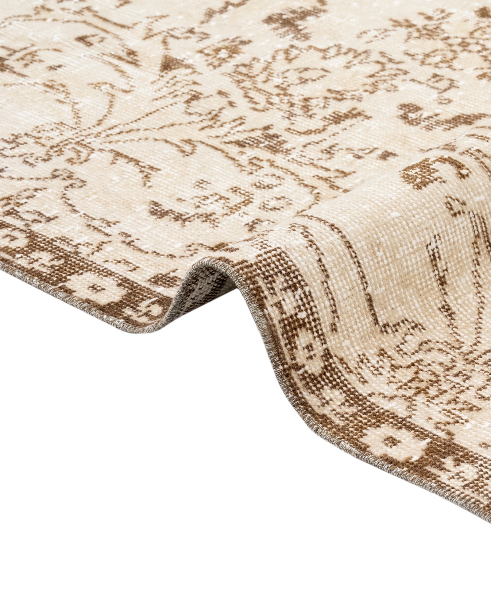 Vintage Kahverengi Göbekli Yün ve Pamuk El Dokuma Halı 166x282 Şark Halı