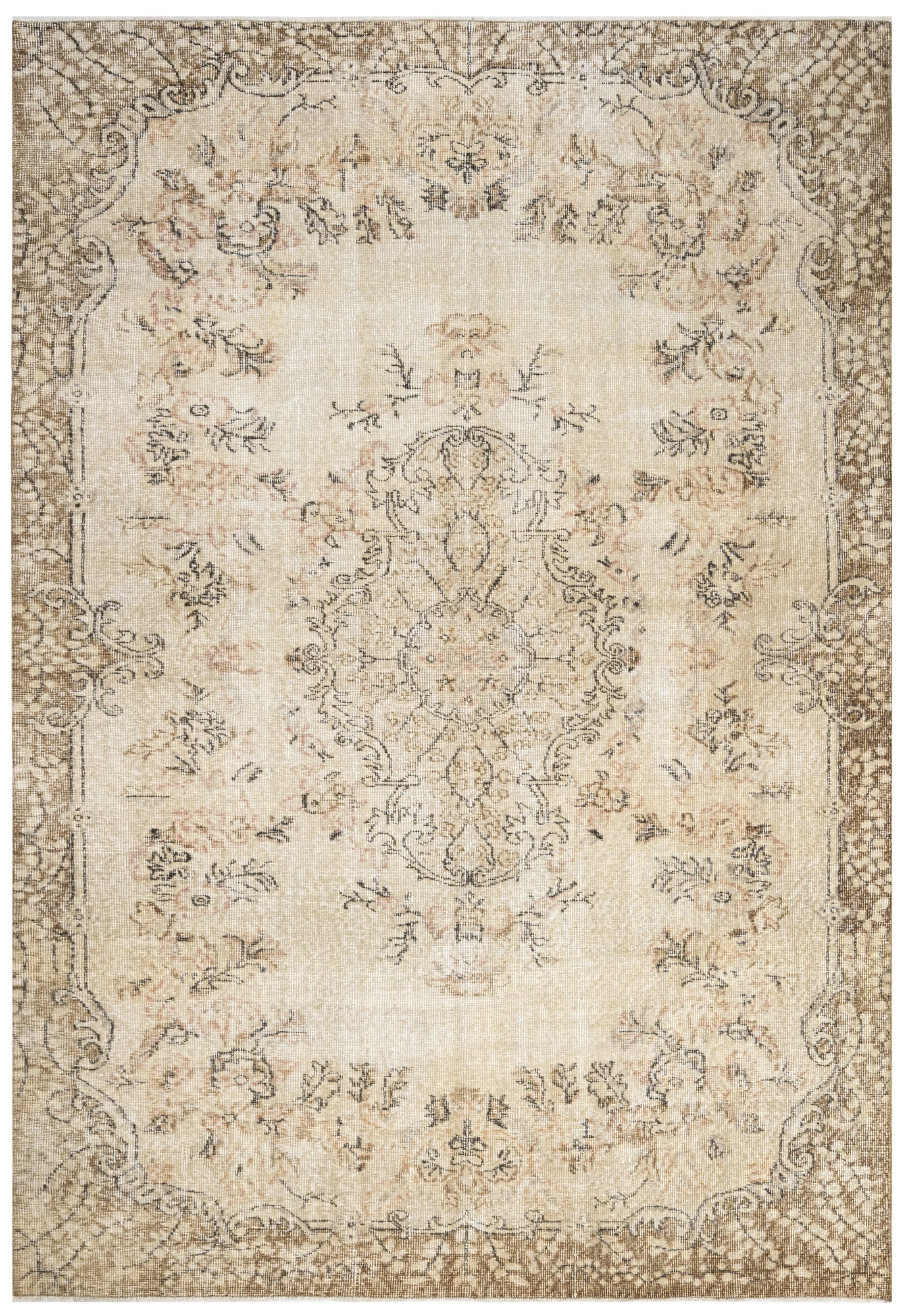 Vintage Kahverengi Göbekli Yün ve Pamuk El Dokuma Halı 184x296 Şark Halı