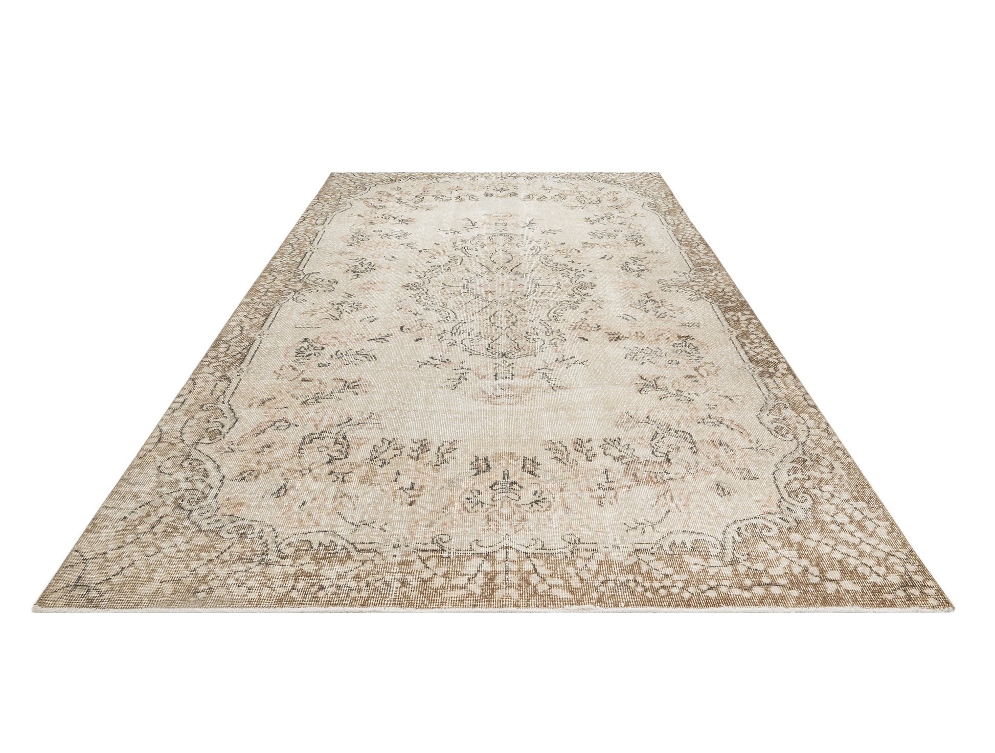 Vintage Kahverengi Göbekli Yün ve Pamuk El Dokuma Halı 184x296 Şark Halı