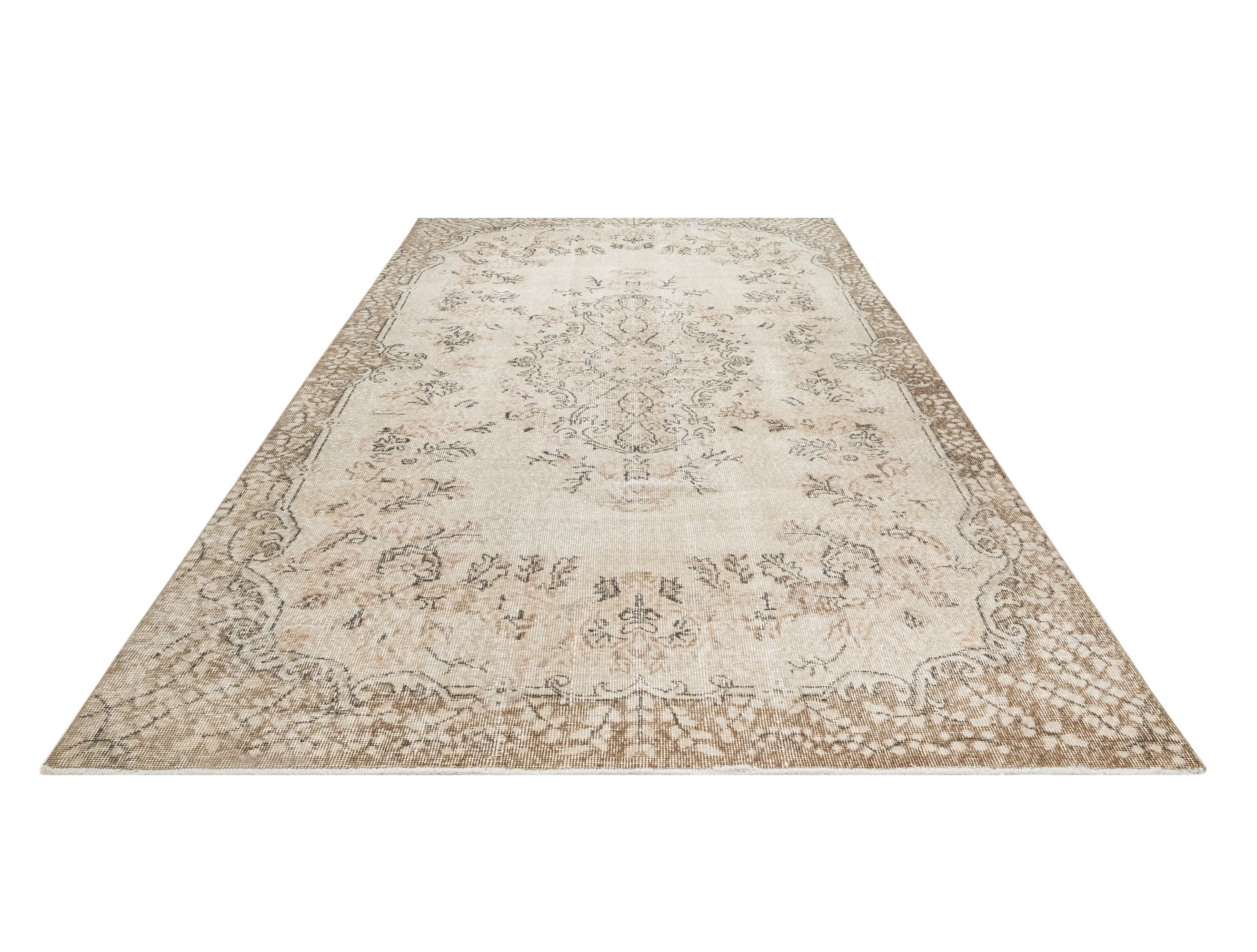 Vintage Kahverengi Göbekli Yün ve Pamuk El Dokuma Halı 184x296 Şark Halı