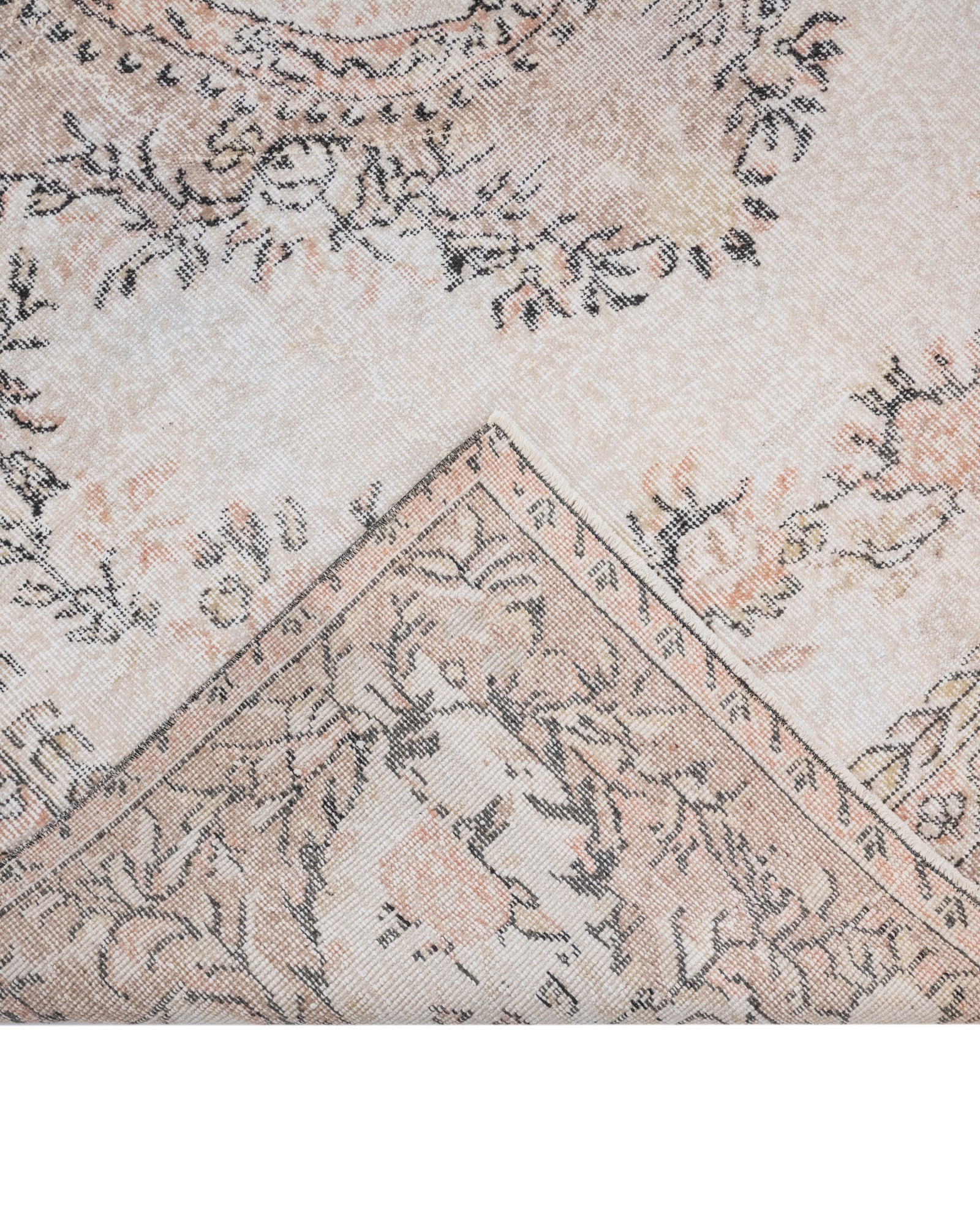 Vintage Krem Göbekli Yün ve Pamuk El Dokuma Halı 191x291 Şark Halı