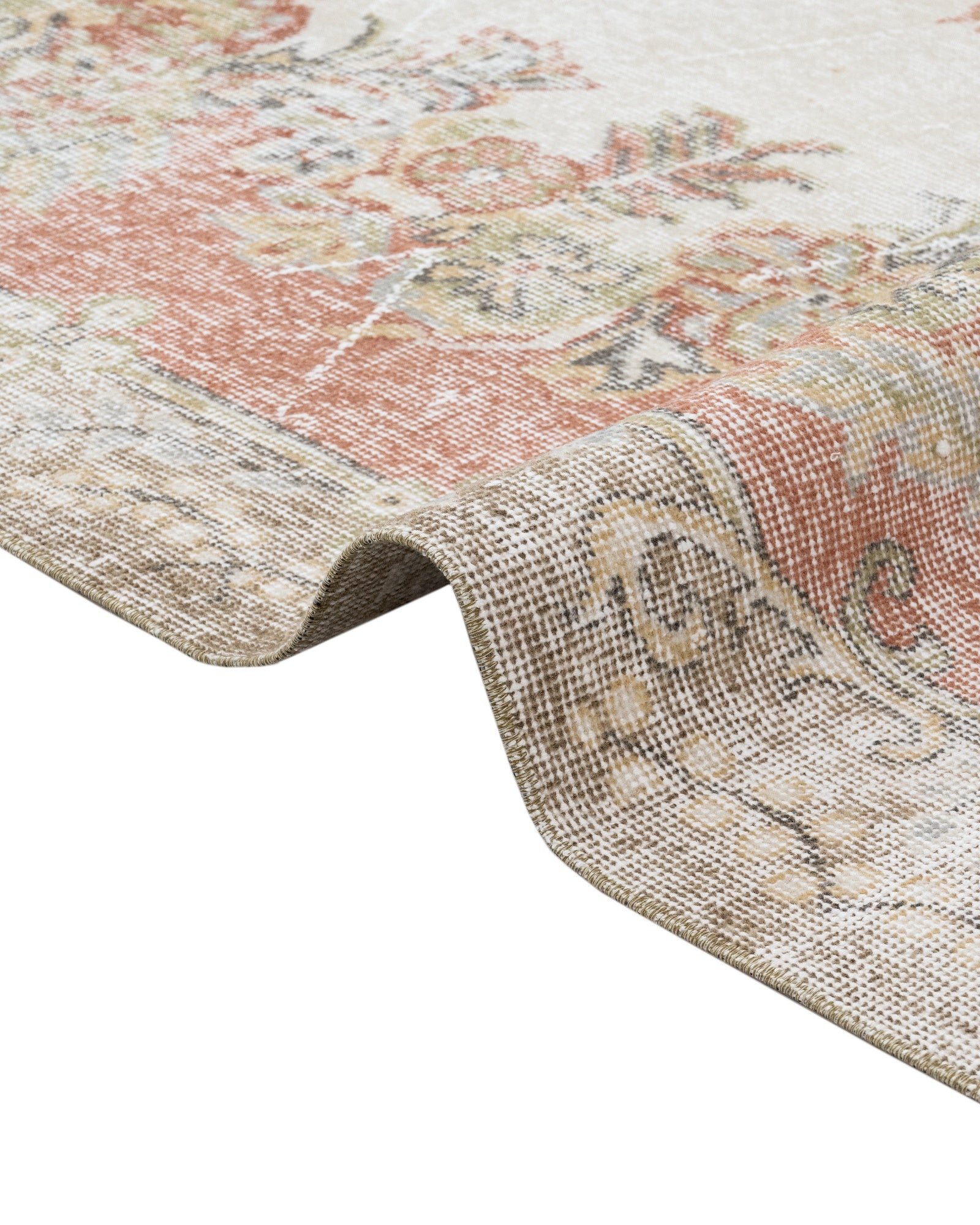 Vintage Krem Göbekli Yün ve Pamuk El Dokuma Halı 157x282 Şark Halı