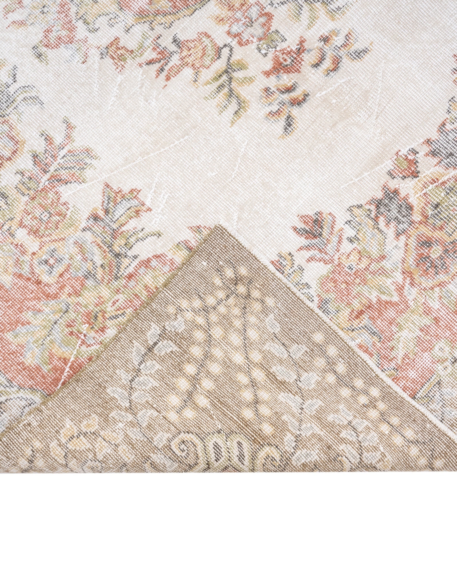 Vintage Krem Göbekli Yün ve Pamuk El Dokuma Halı 157x282 Şark Halı