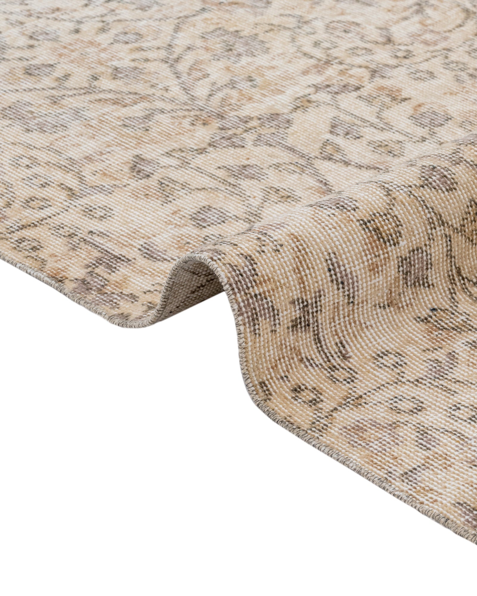 Vintage Bej Göbekli Yün ve Pamuk El Dokuma Halı 158x285 Şark Halı