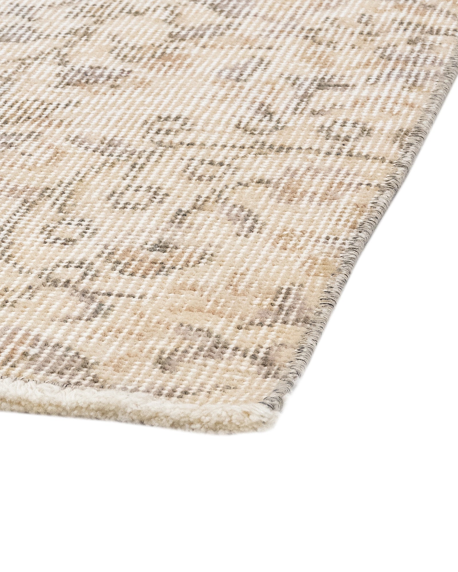 Vintage Bej Göbekli Yün ve Pamuk El Dokuma Halı 158x285 Şark Halı