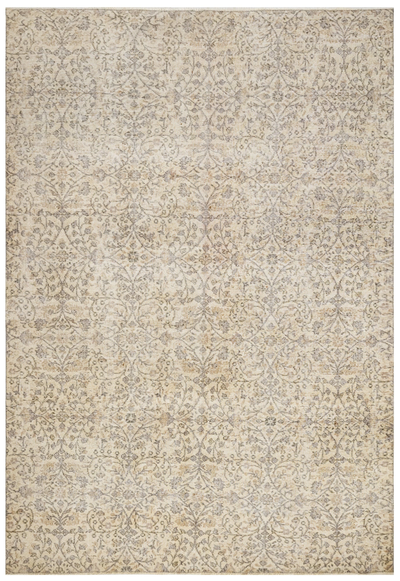 Vintage Bej Göbekli Yün ve Pamuk El Dokuma Halı 158x285 Şark Halı