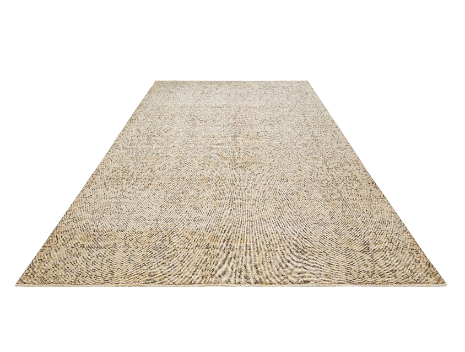 Vintage Bej Göbekli Yün ve Pamuk El Dokuma Halı 158x285 Şark Halı