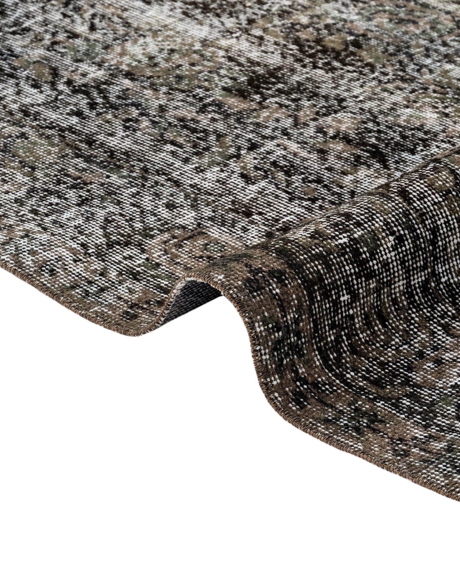 Vintage Siyah Eskitme Yün ve Pamuk El Dokuma Halı 193x300 Şark Halı