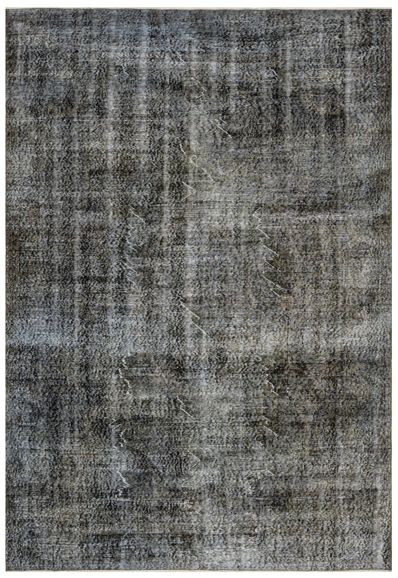 Vintage Siyah Eskitme Yün ve Pamuk El Dokuma Halı 193x300 Şark Halı