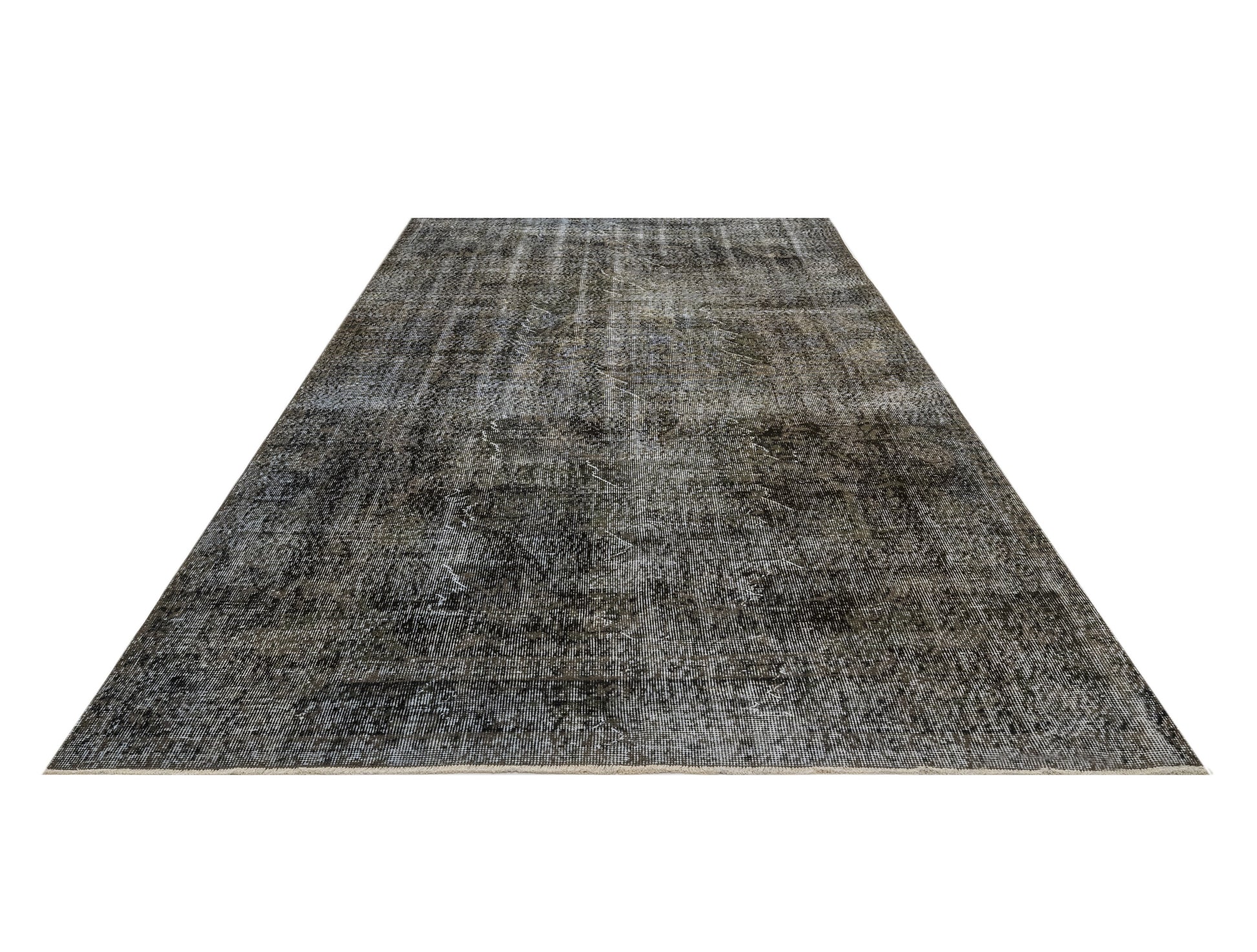 Vintage Siyah Eskitme Yün ve Pamuk El Dokuma Halı 193x300 Şark Halı