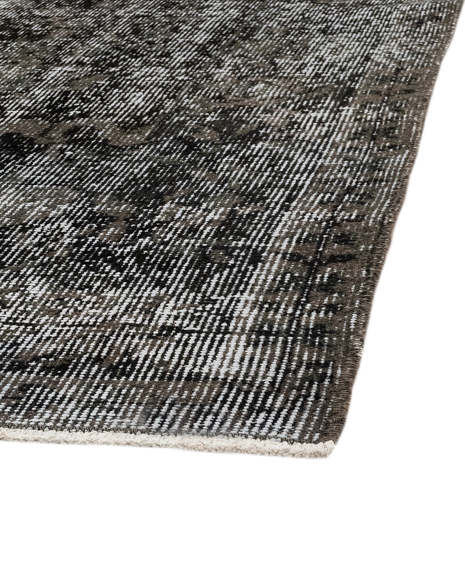 Vintage Siyah Eskitme Yün ve Pamuk El Dokuma Halı 193x300 Şark Halı