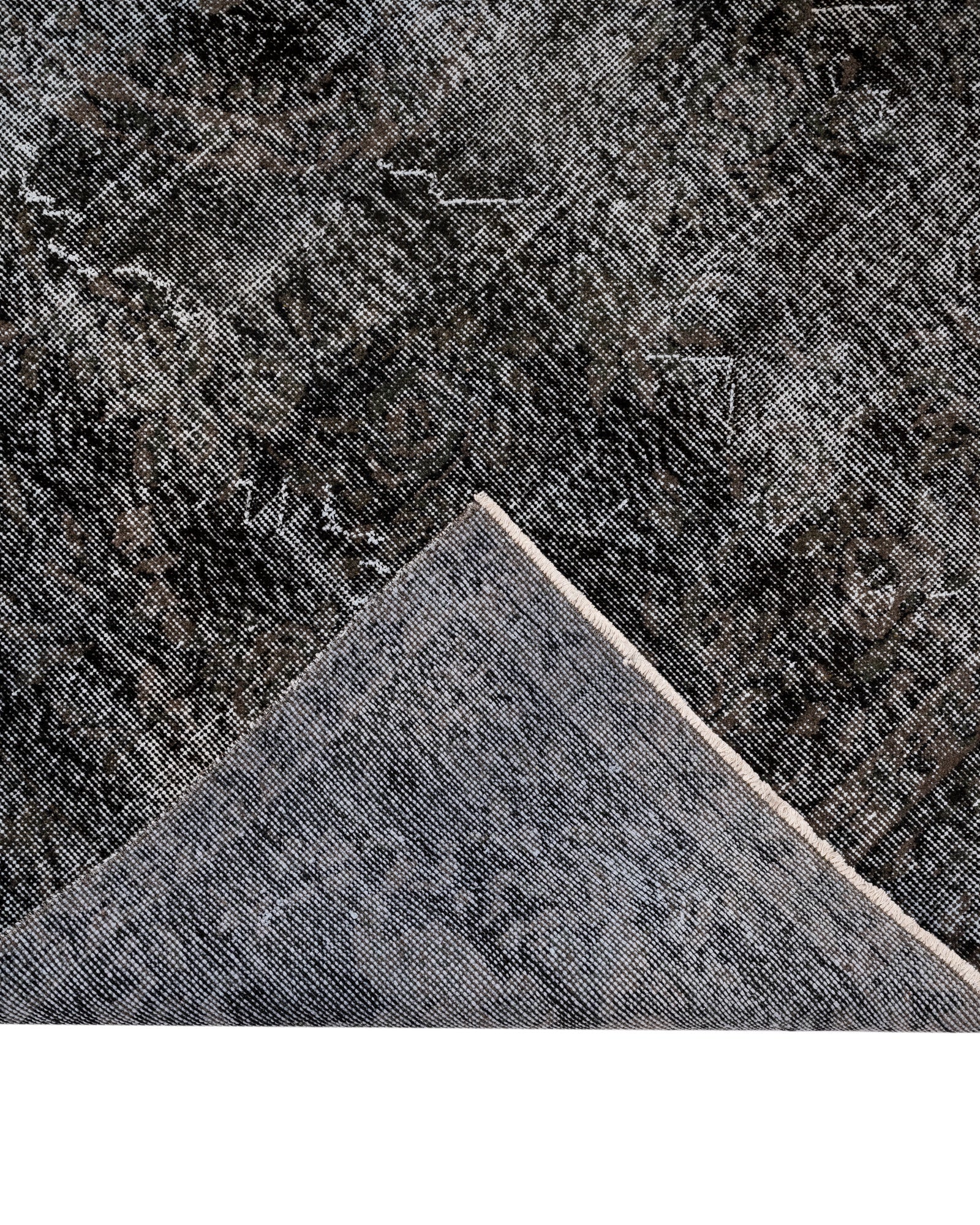 Vintage Siyah Eskitme Yün ve Pamuk El Dokuma Halı 193x300 Şark Halı