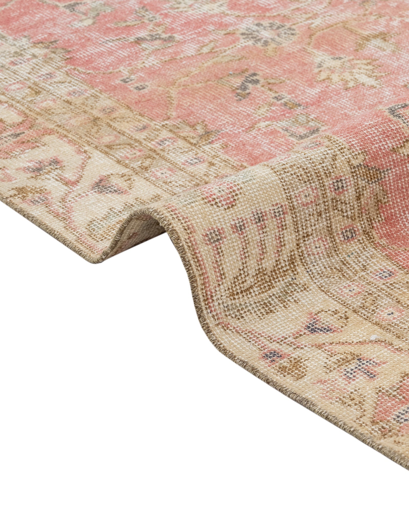 Vintage Kırmızı Çerçeveli Yün ve Pamuk El Dokuma Halı 191x293 Şark Halı