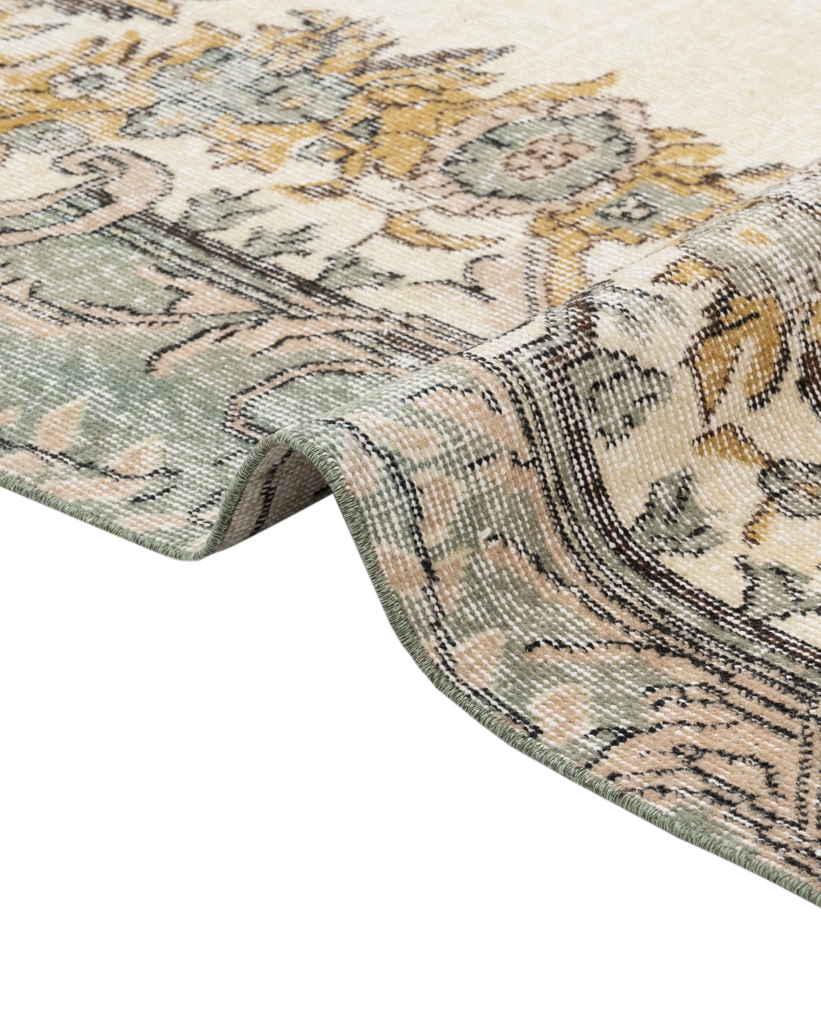 Vintage Yeşil Göbekli Yün ve Pamuk El Dokuma Halı 154x263 Şark Halı