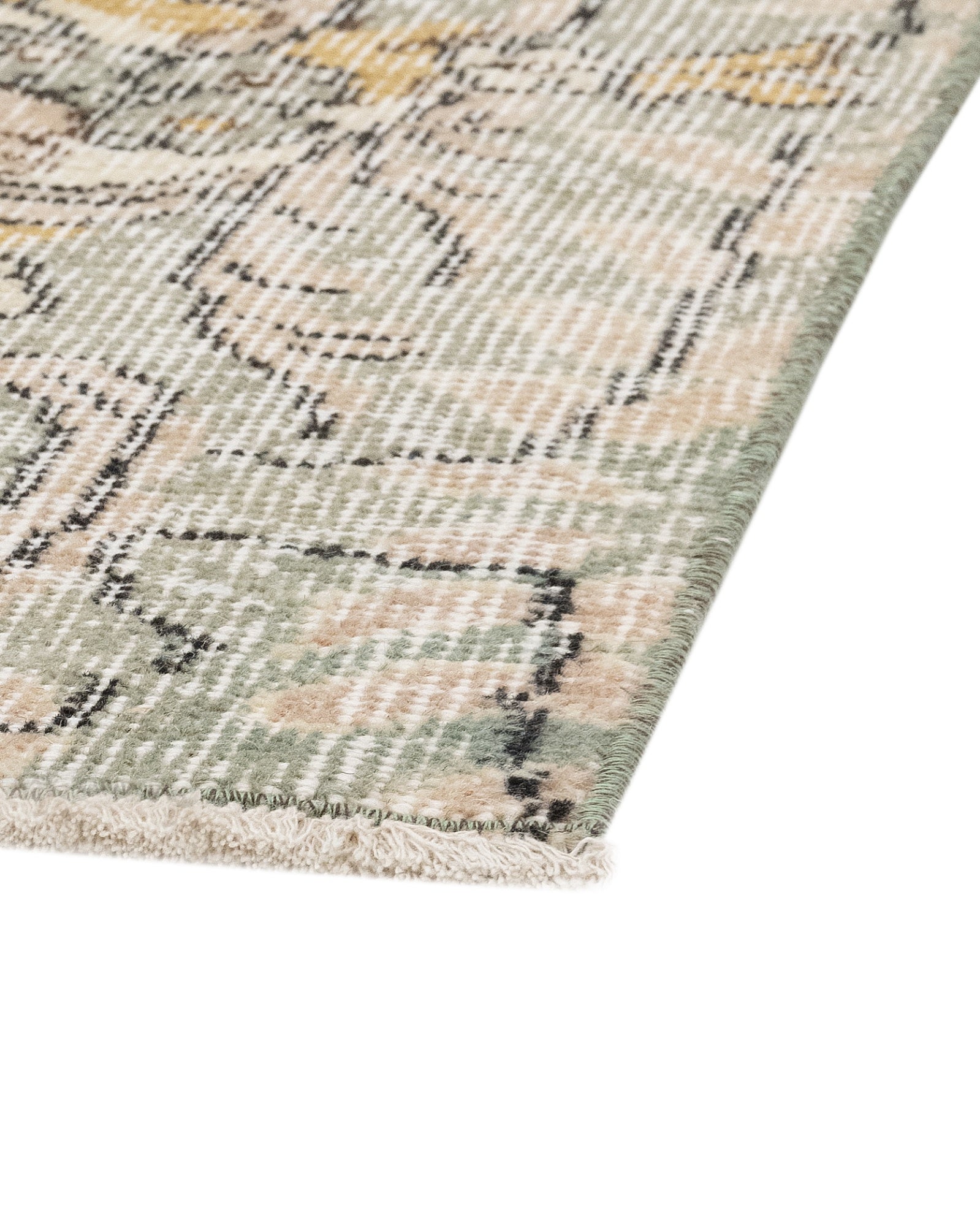 Vintage Yeşil Göbekli Yün ve Pamuk El Dokuma Halı 154x263 Şark Halı