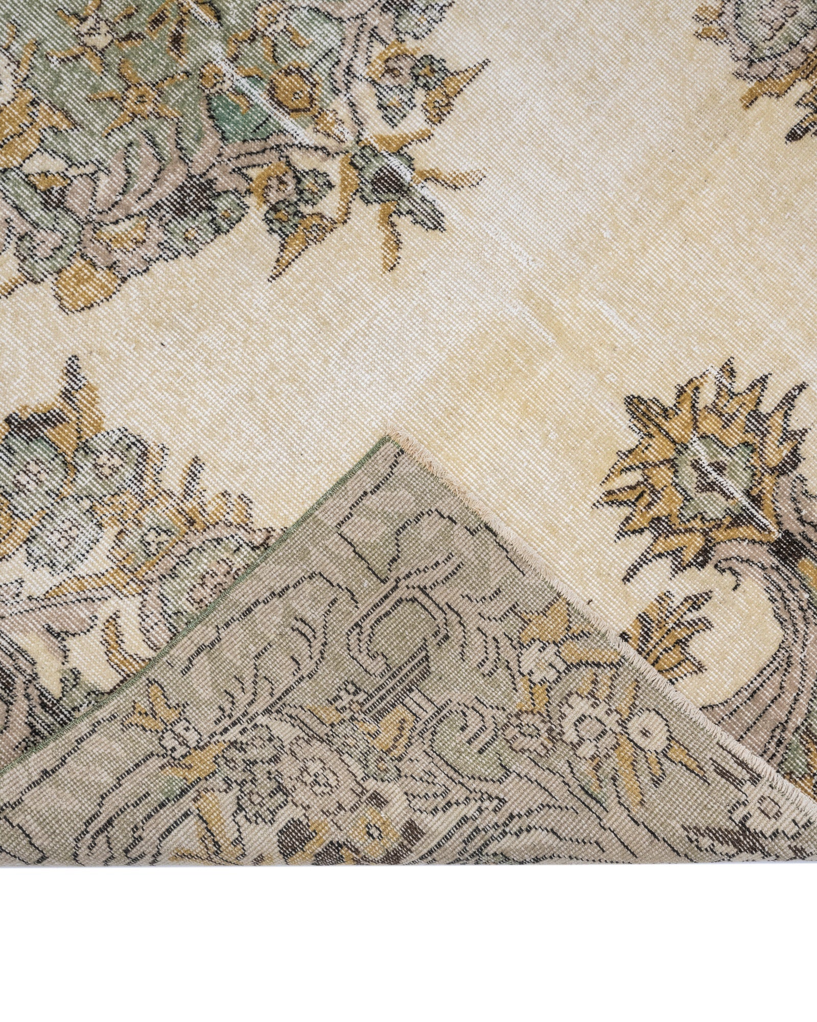 Vintage Yeşil Göbekli Yün ve Pamuk El Dokuma Halı 154x263 Şark Halı