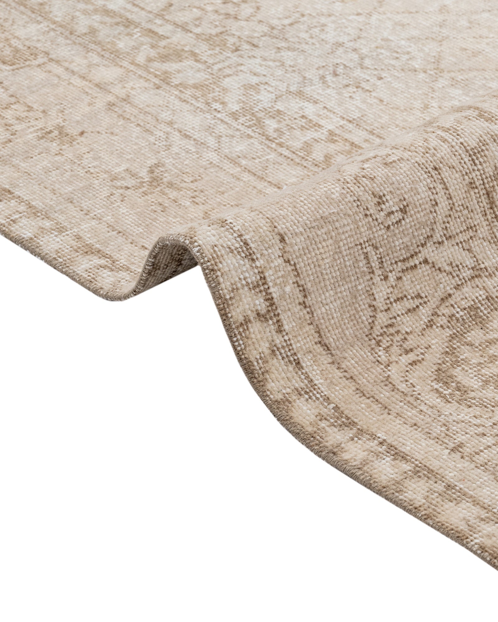 Vintage Bej Göbekli Yün ve Pamuk El Dokuma Halı 164x273 Şark Halı