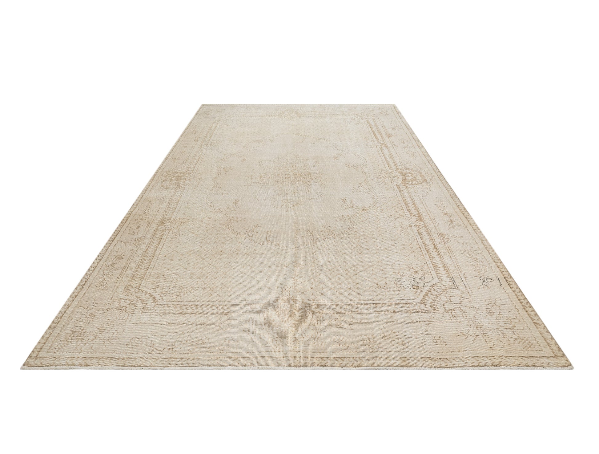 Vintage Bej Göbekli Yün ve Pamuk El Dokuma Halı 164x273 Şark Halı