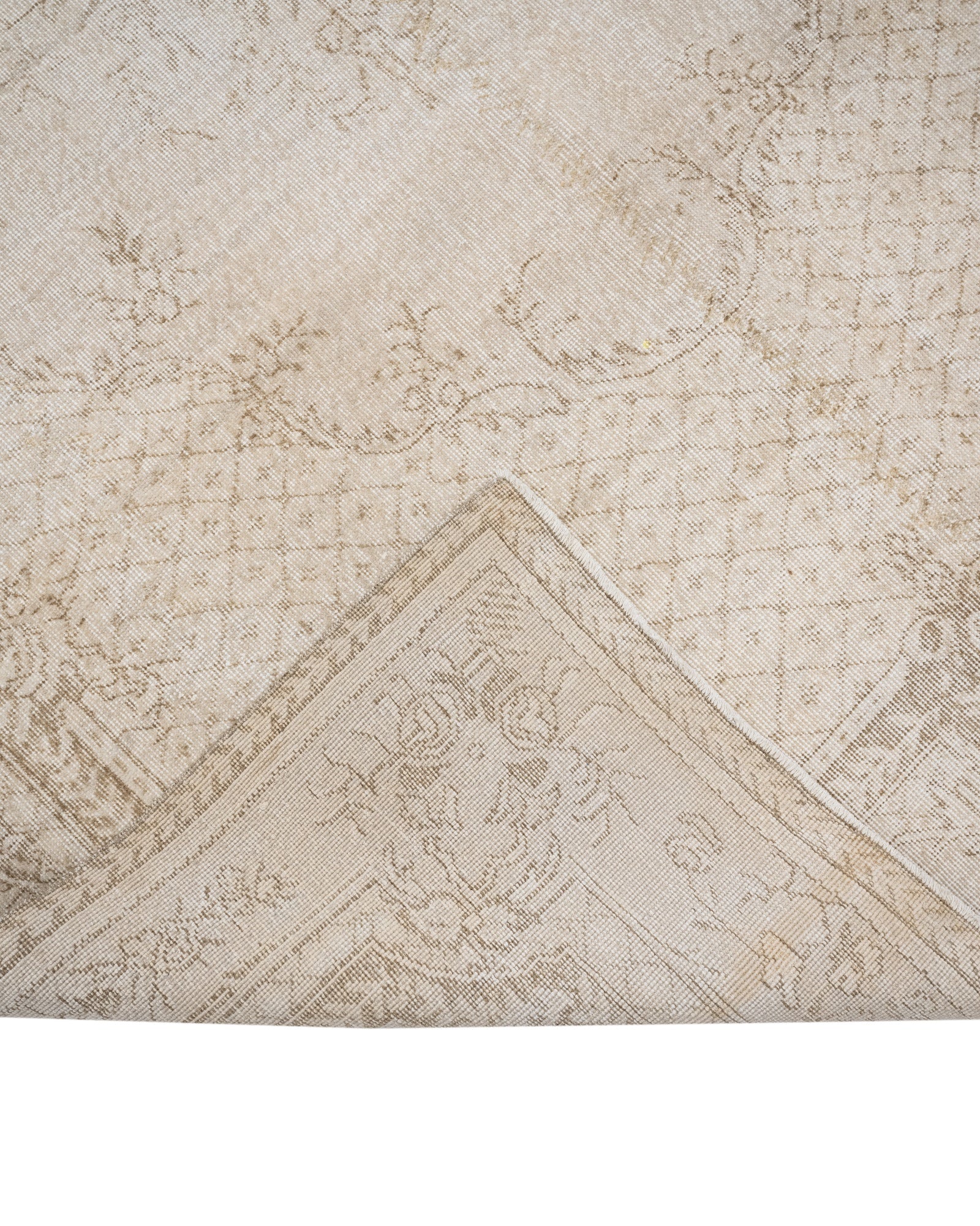 Vintage Bej Göbekli Yün ve Pamuk El Dokuma Halı 164x273 Şark Halı