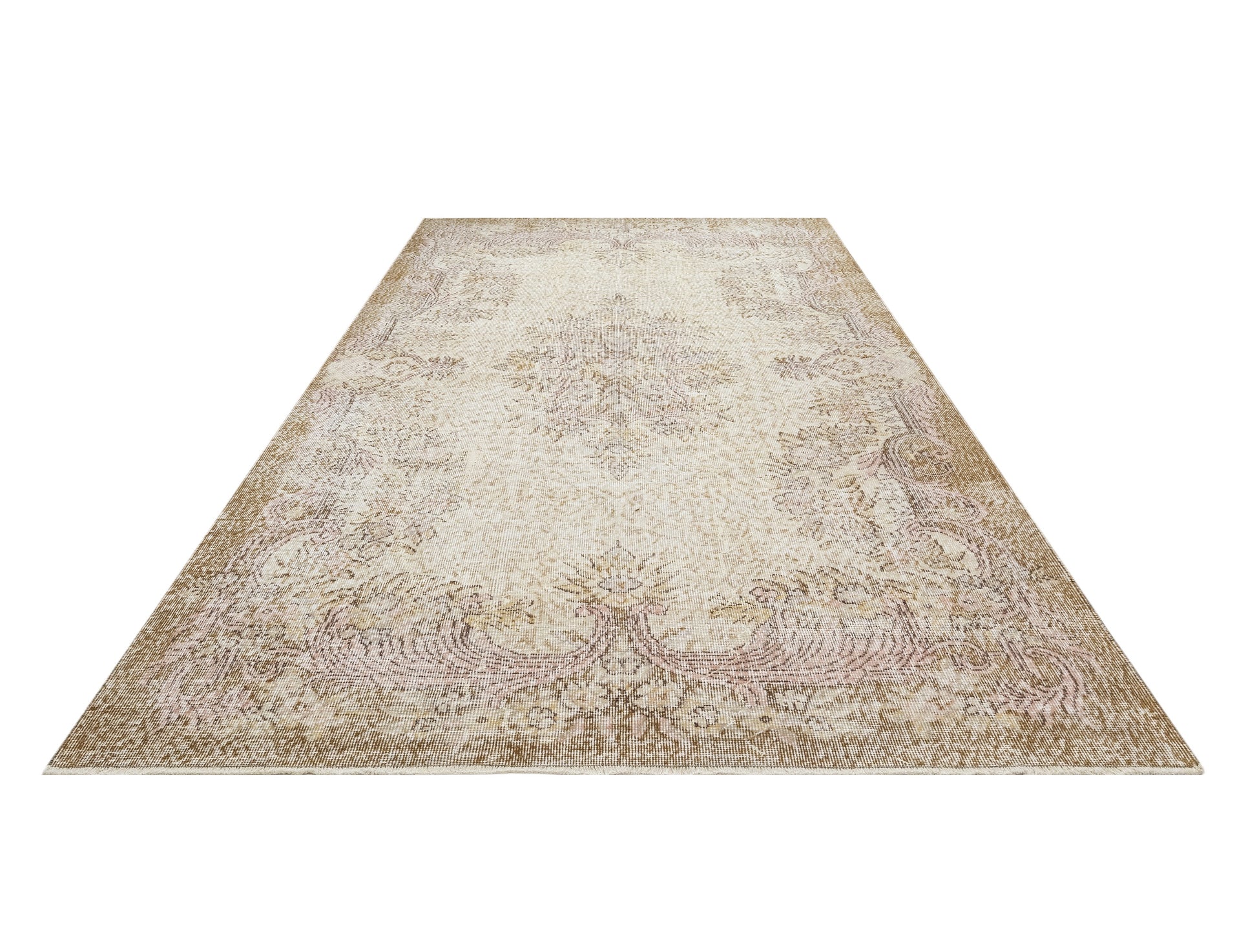 Vintage Kahverengi Göbekli Yün ve Pamuk El Dokuma Halı 183x269 Şark Halı