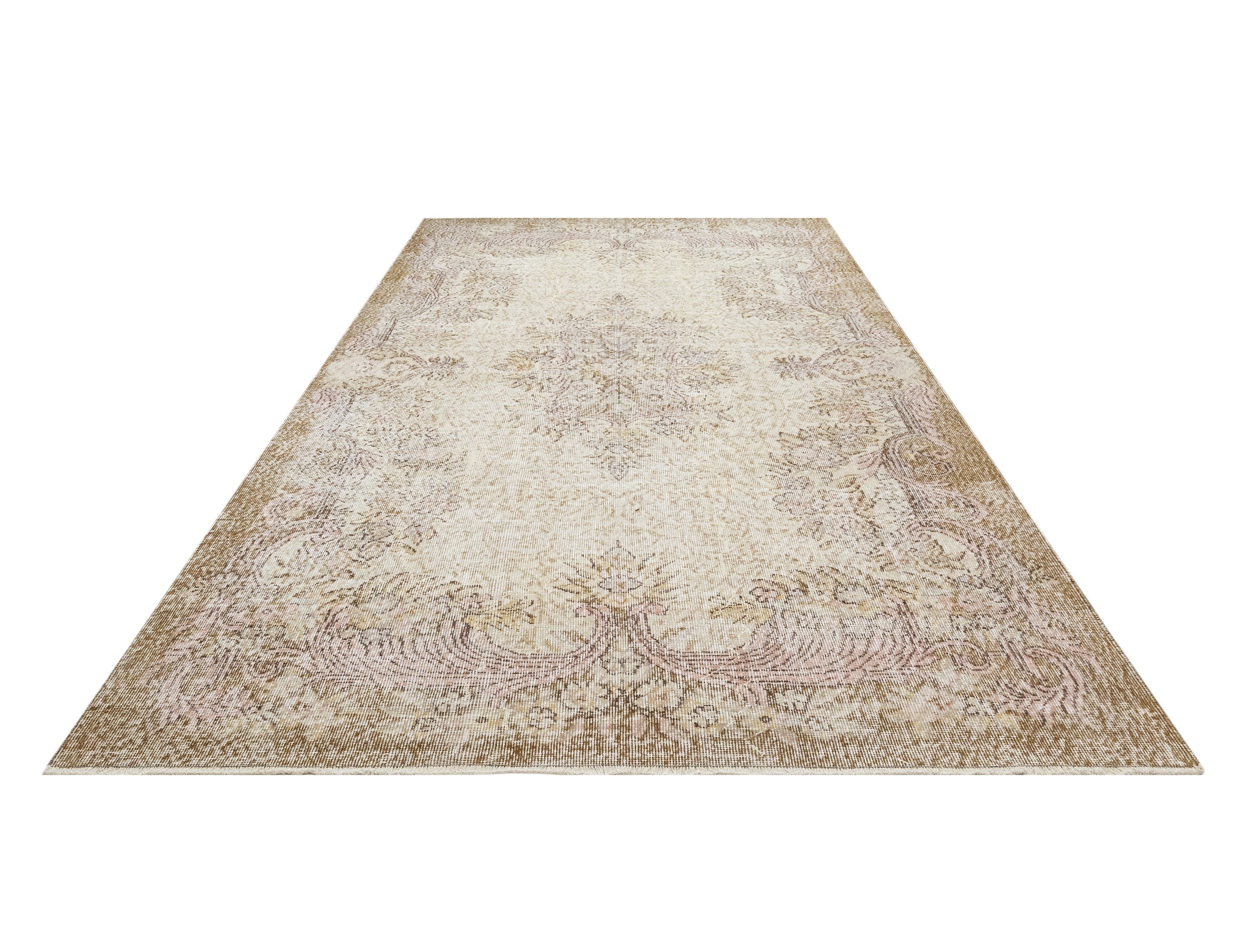 Vintage Kahverengi Göbekli Yün ve Pamuk El Dokuma Halı 183x269 Şark Halı