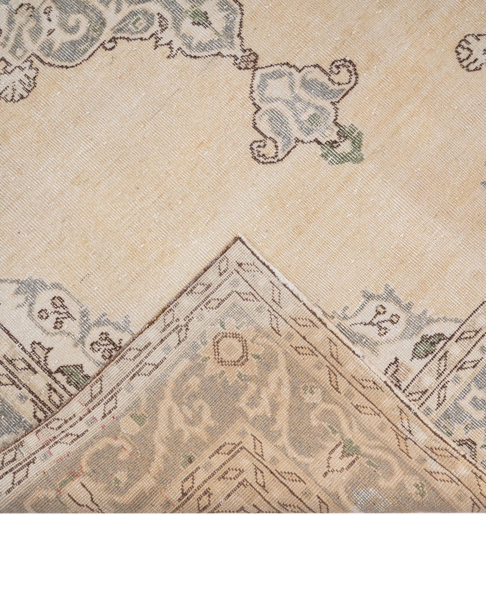 Vintage Gri Göbekli Yün ve Pamuk El Dokuma Halı 148x268 Şark Halı