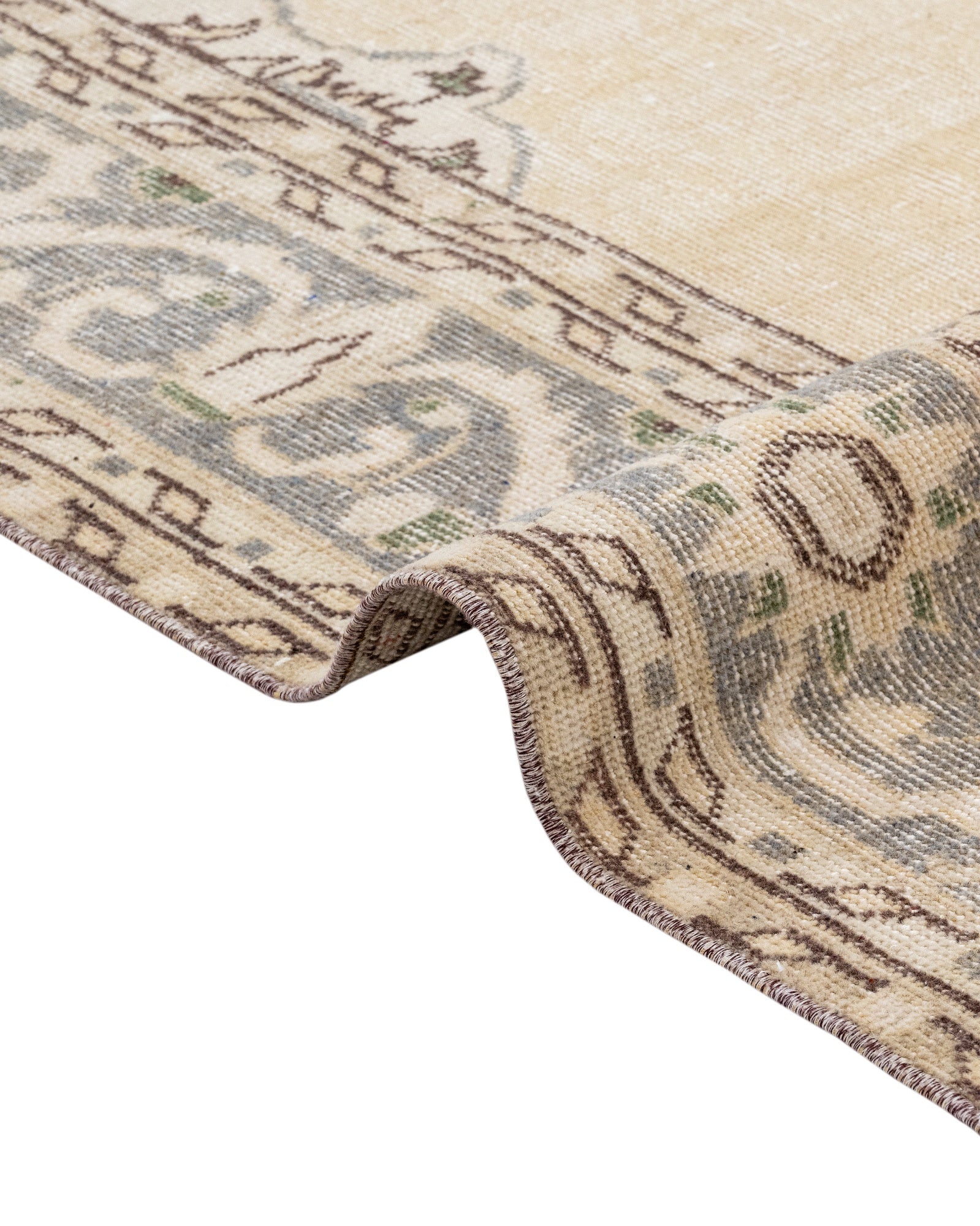 Vintage Gri Göbekli Yün ve Pamuk El Dokuma Halı 148x268 Şark Halı