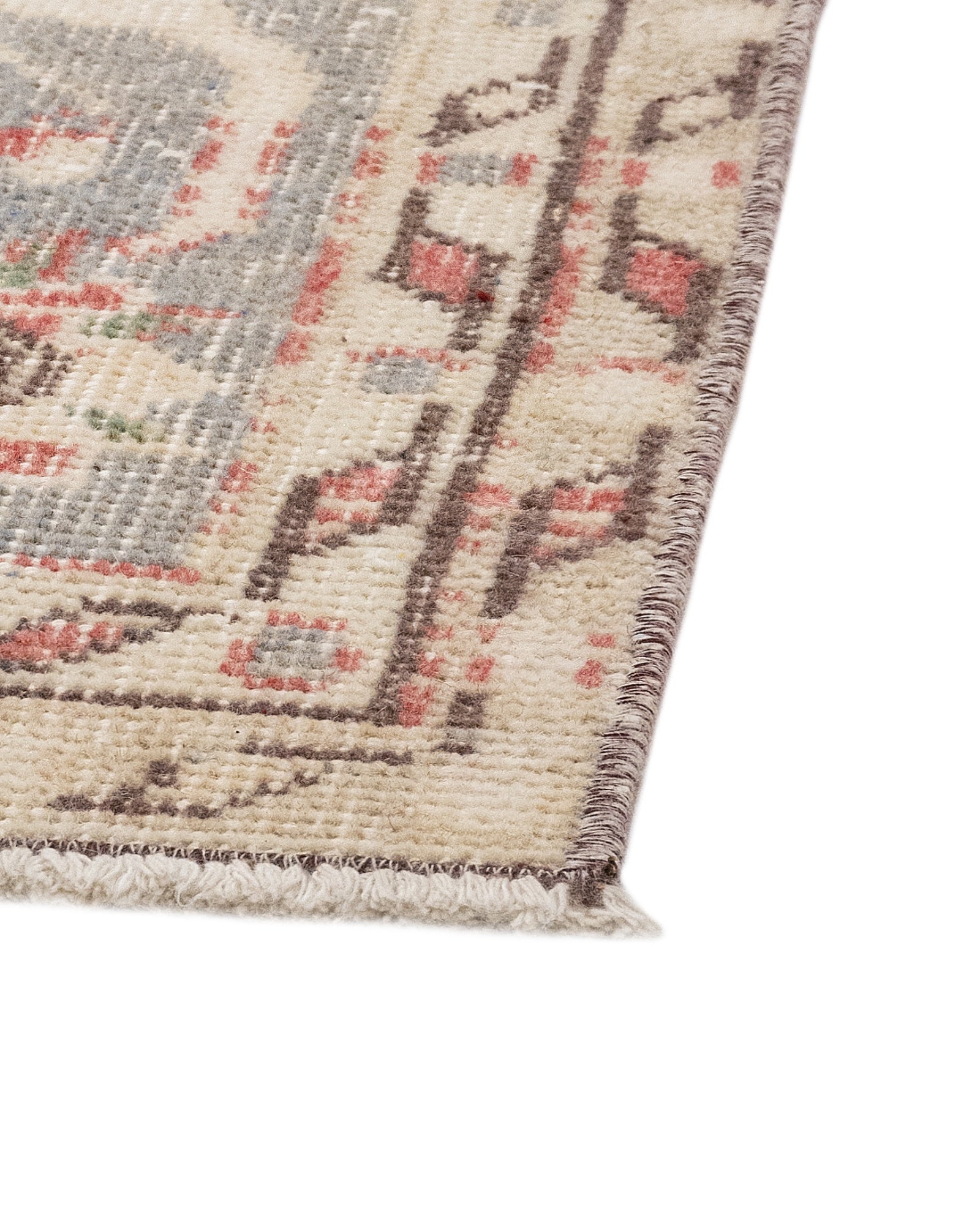 Vintage Gri Göbekli Yün ve Pamuk El Dokuma Halı 148x268 Şark Halı