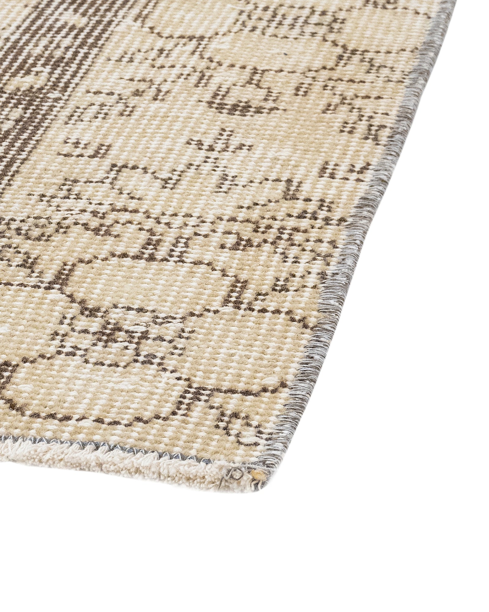 Vintage Kahverengi Çerçeveli Yün ve Pamuk El Dokuma Halı 174x244 Şark Halı