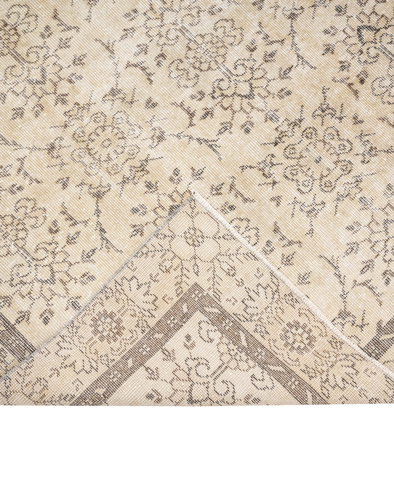 Vintage Kahverengi Çerçeveli Yün ve Pamuk El Dokuma Halı 174x244 Şark Halı