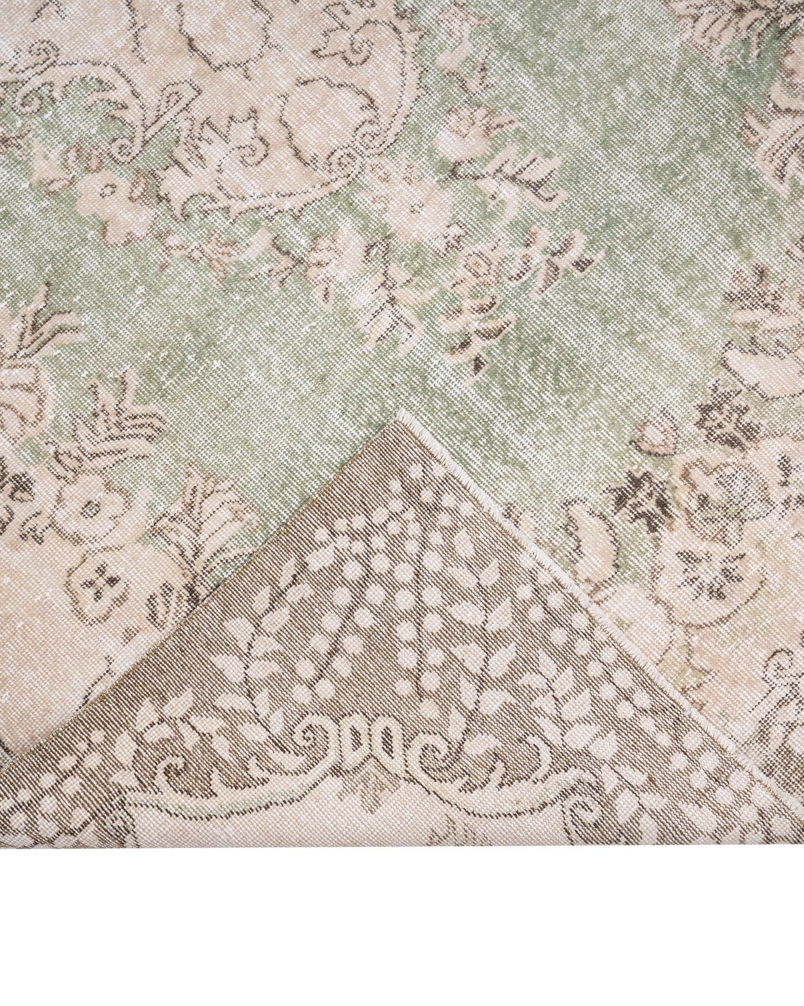 Vintage Yeşil Göbekli Yün ve Pamuk El Dokuma Halı 200x299 Şark Halı