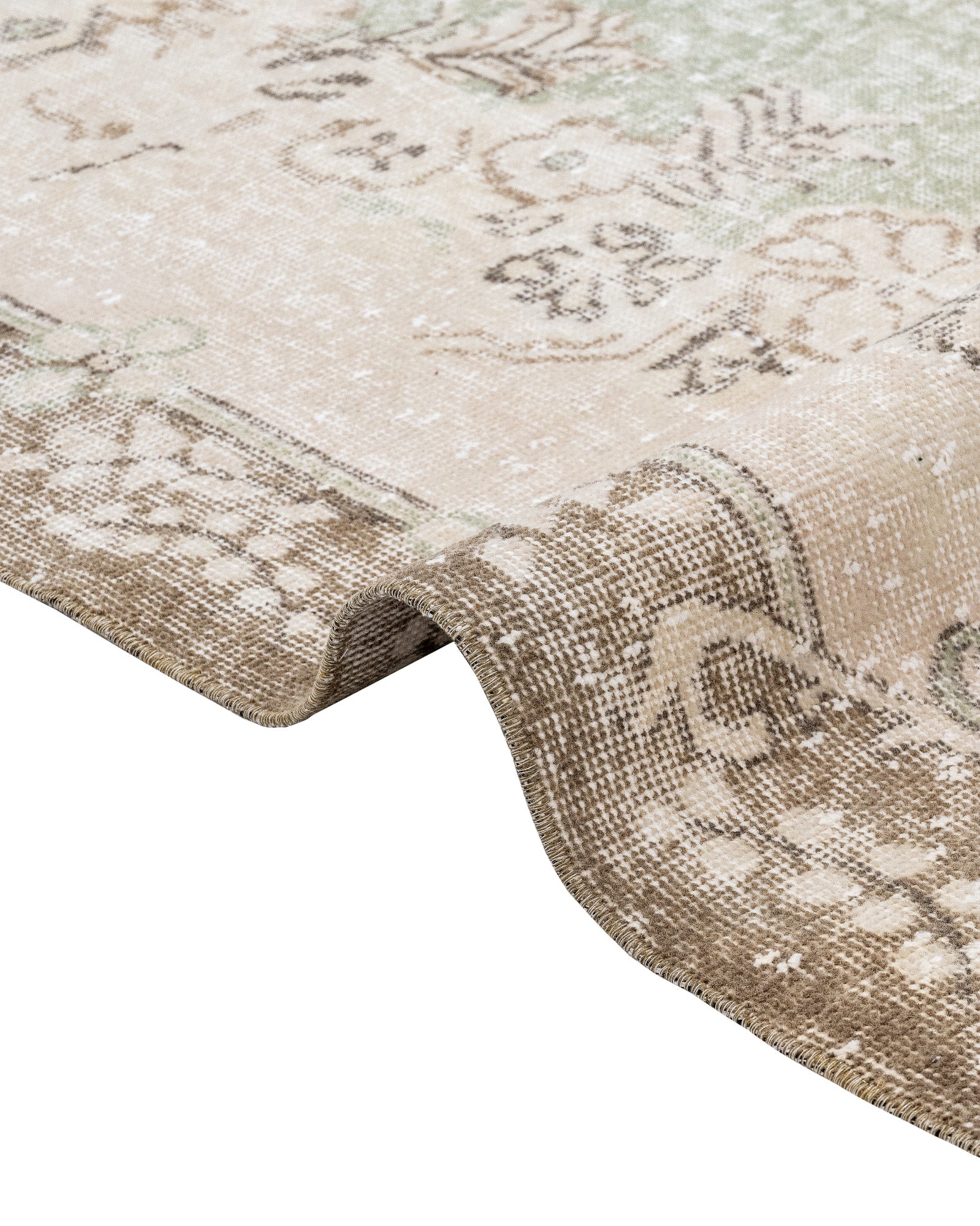 Vintage Yeşil Göbekli Yün ve Pamuk El Dokuma Halı 200x299 Şark Halı