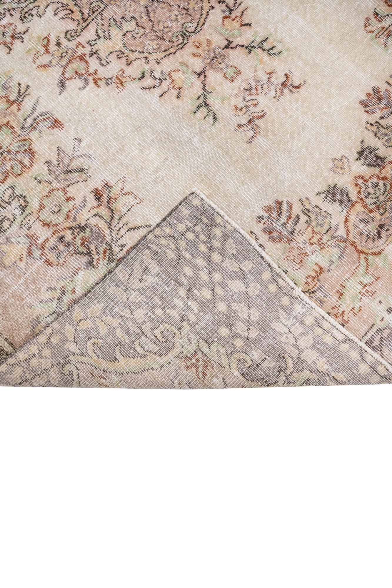 Vintage Bej Göbekli Yün ve Pamuk El Dokuma Halı 167x268 Şark Halı