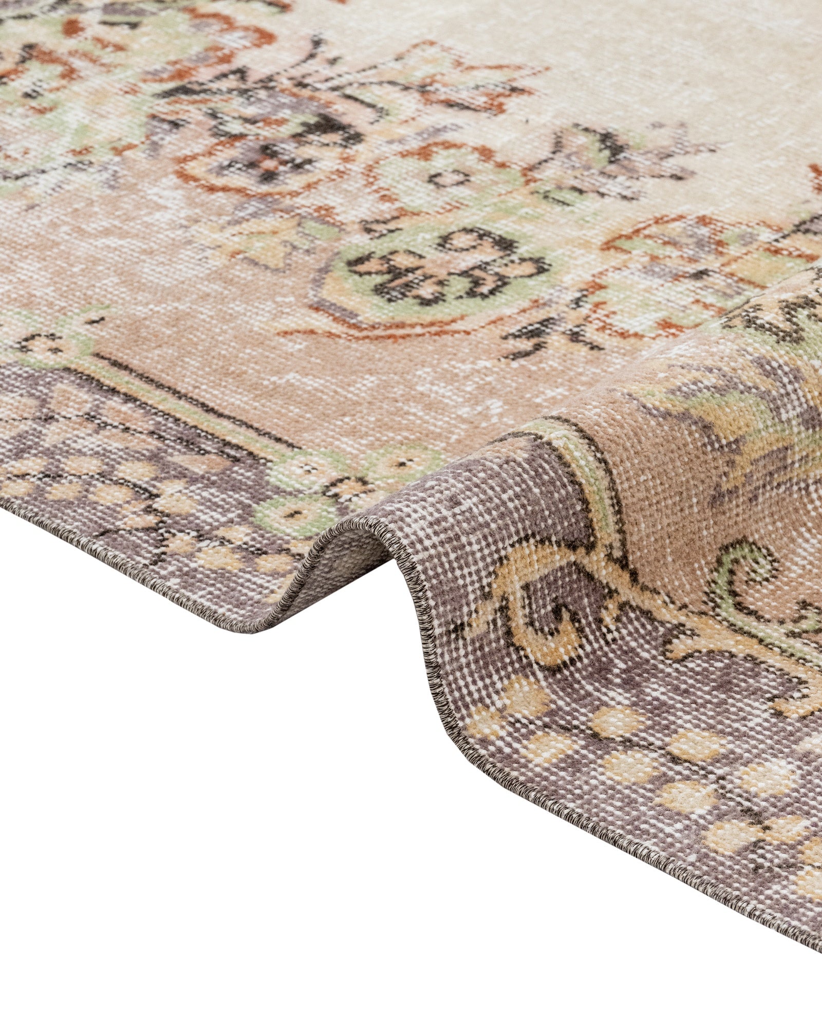 Vintage Bej Göbekli Yün ve Pamuk El Dokuma Halı 167x268 Şark Halı