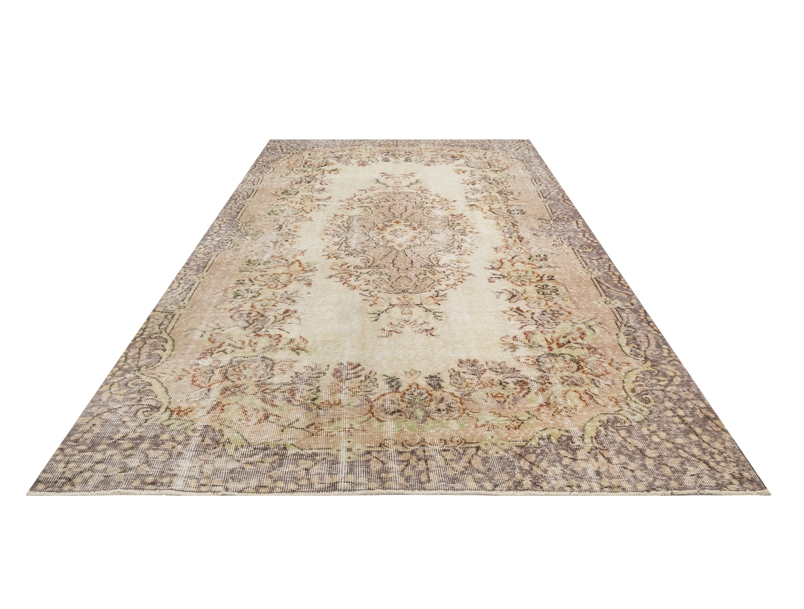 Vintage Bej Göbekli Yün ve Pamuk El Dokuma Halı 167x268 Şark Halı