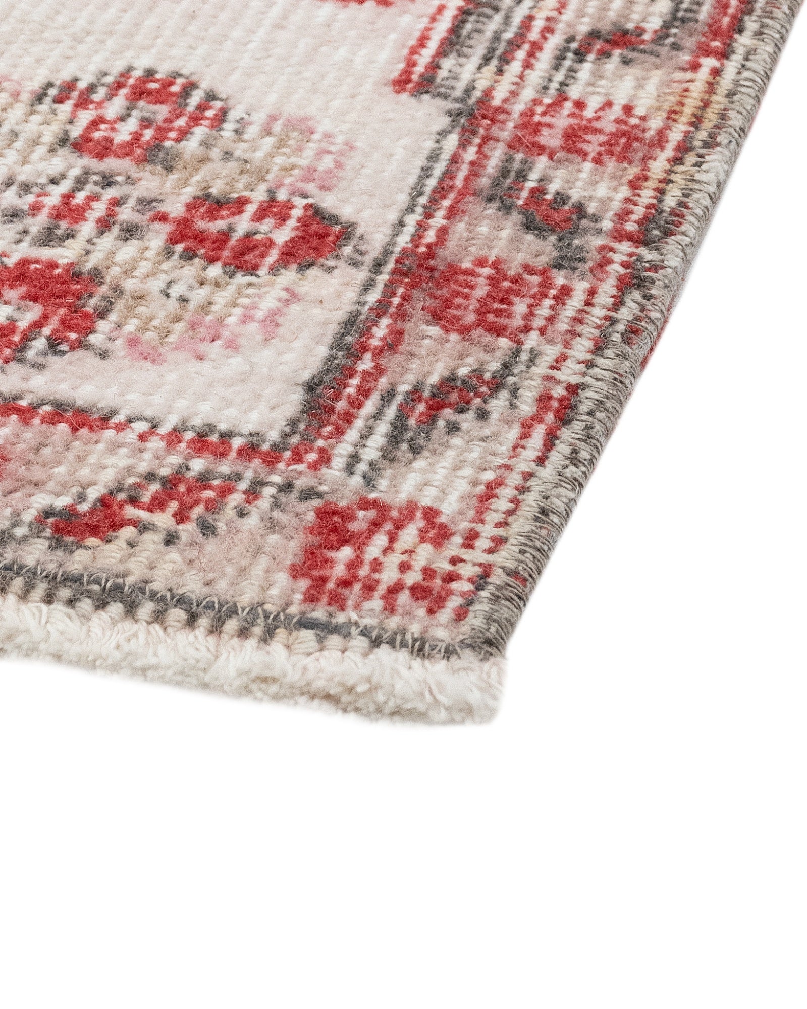 Vintage Kırmızı Çerçeveli Yün ve Pamuk El Dokuma Halı 169x282 Şark Halı