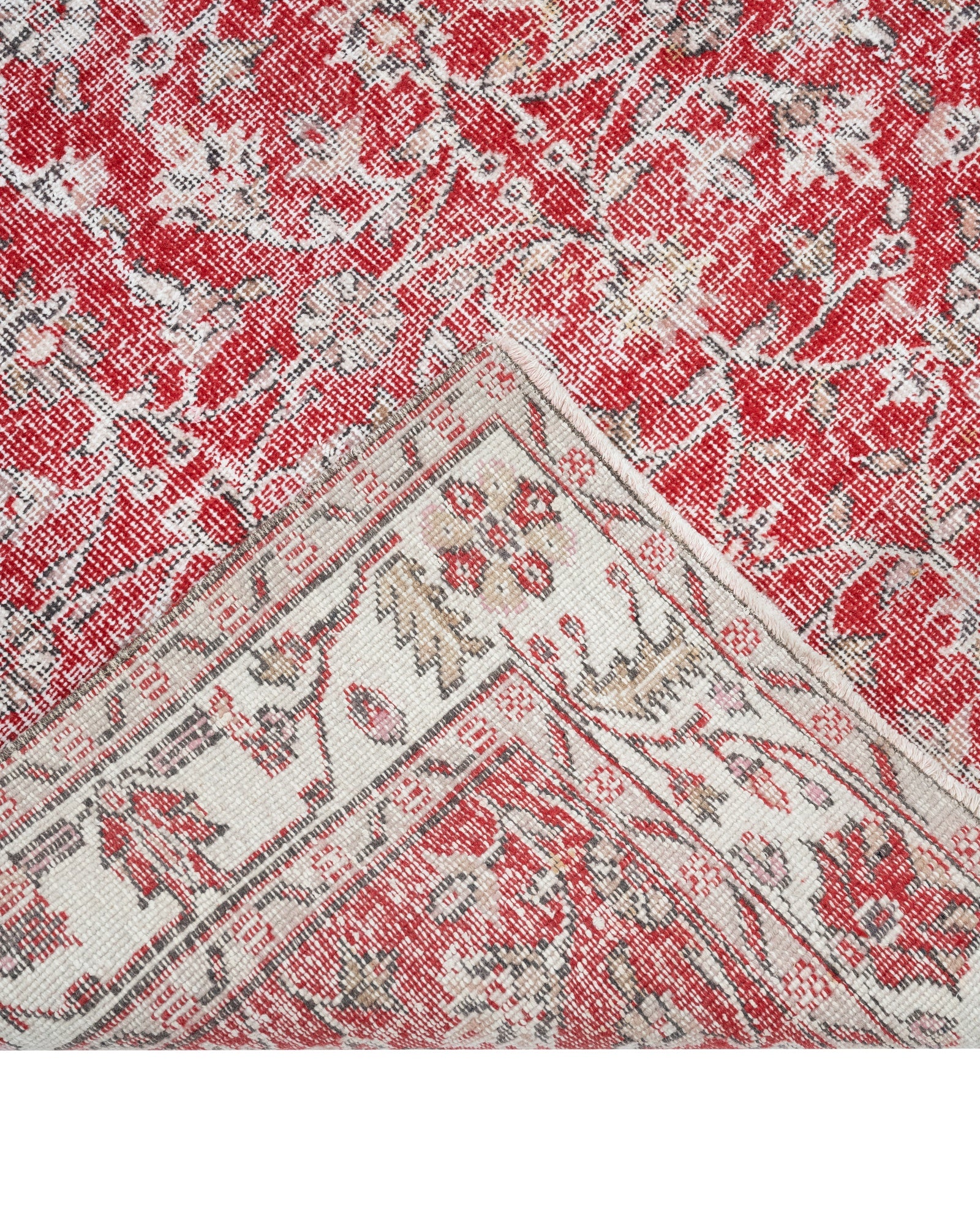 Vintage Kırmızı Çerçeveli Yün ve Pamuk El Dokuma Halı 169x282 Şark Halı