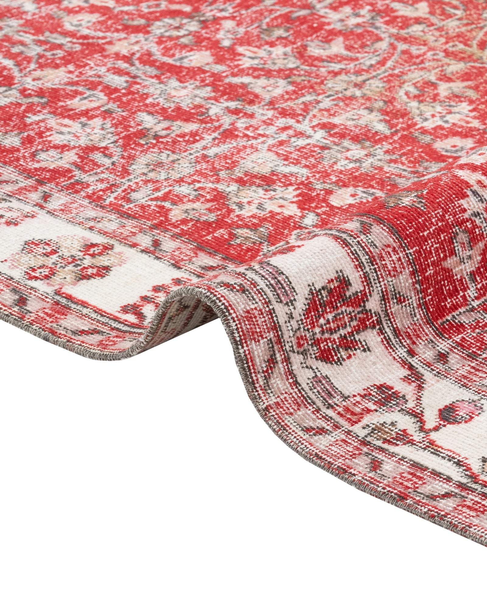 Vintage Kırmızı Çerçeveli Yün ve Pamuk El Dokuma Halı 169x282 Şark Halı