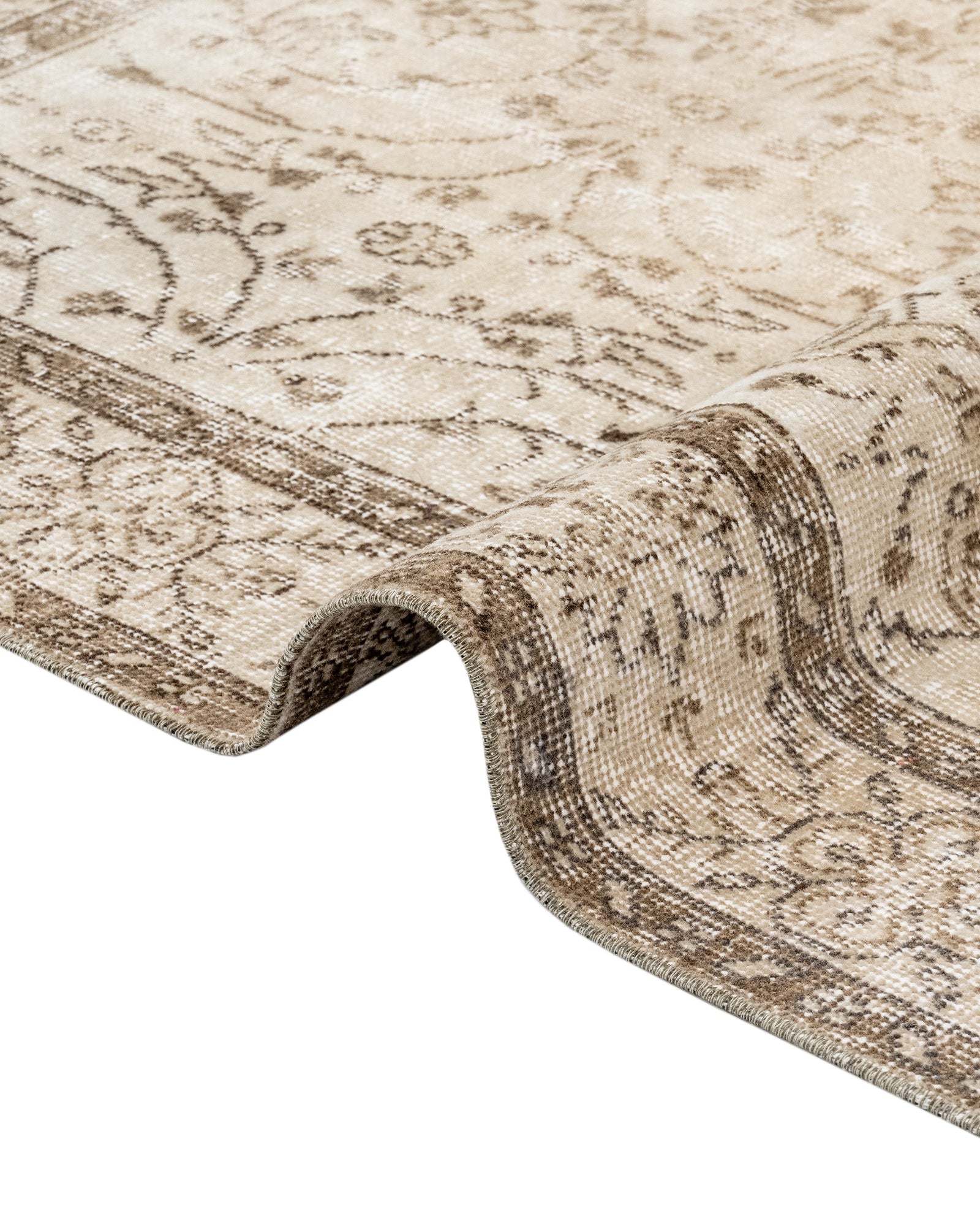 Vintage Kahverengi Çerçeveli Yün ve Pamuk El Dokuma Halı 158x260 Şark Halı