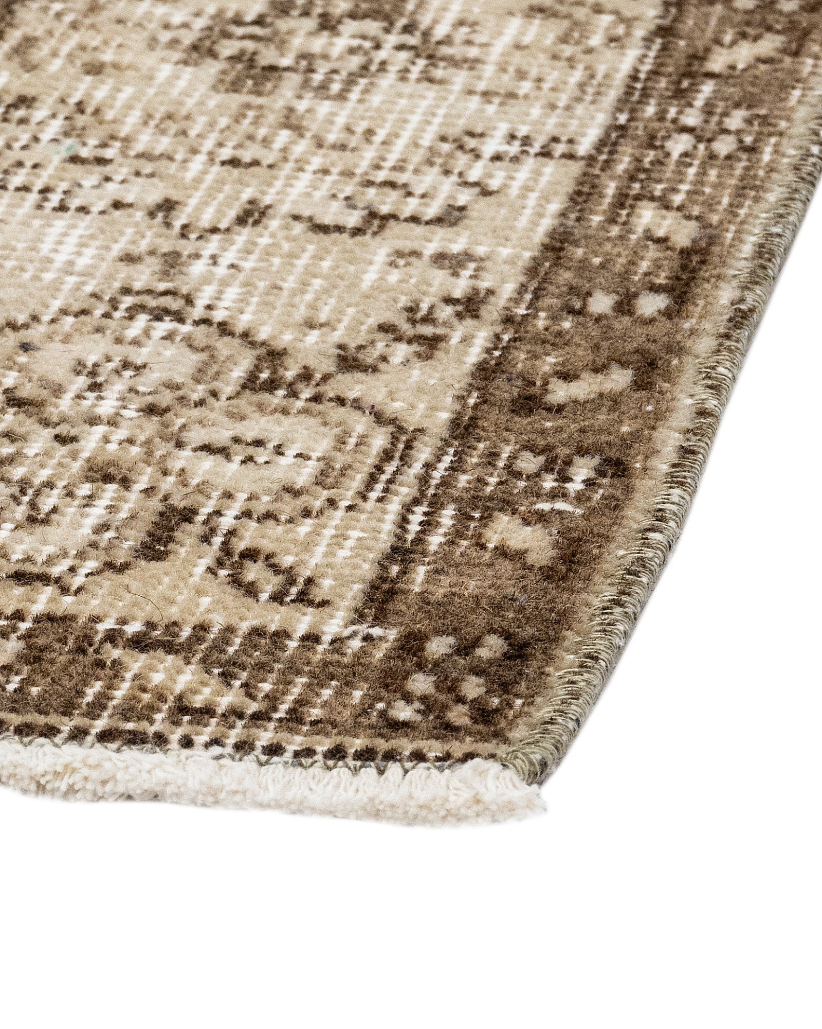 Vintage Kahverengi Çerçeveli Yün ve Pamuk El Dokuma Halı 158x260 Şark Halı